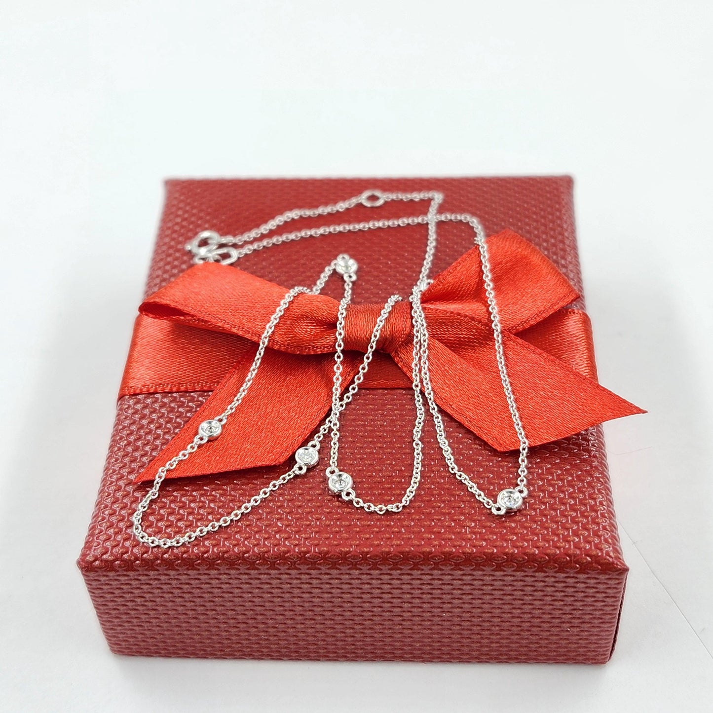 Six Natural Diamonds Small Bezel By The Yard Necklace/14K gold 0.12ctw Diamond Necklace/Diamond Wedding Necklace/Anniversary Gift