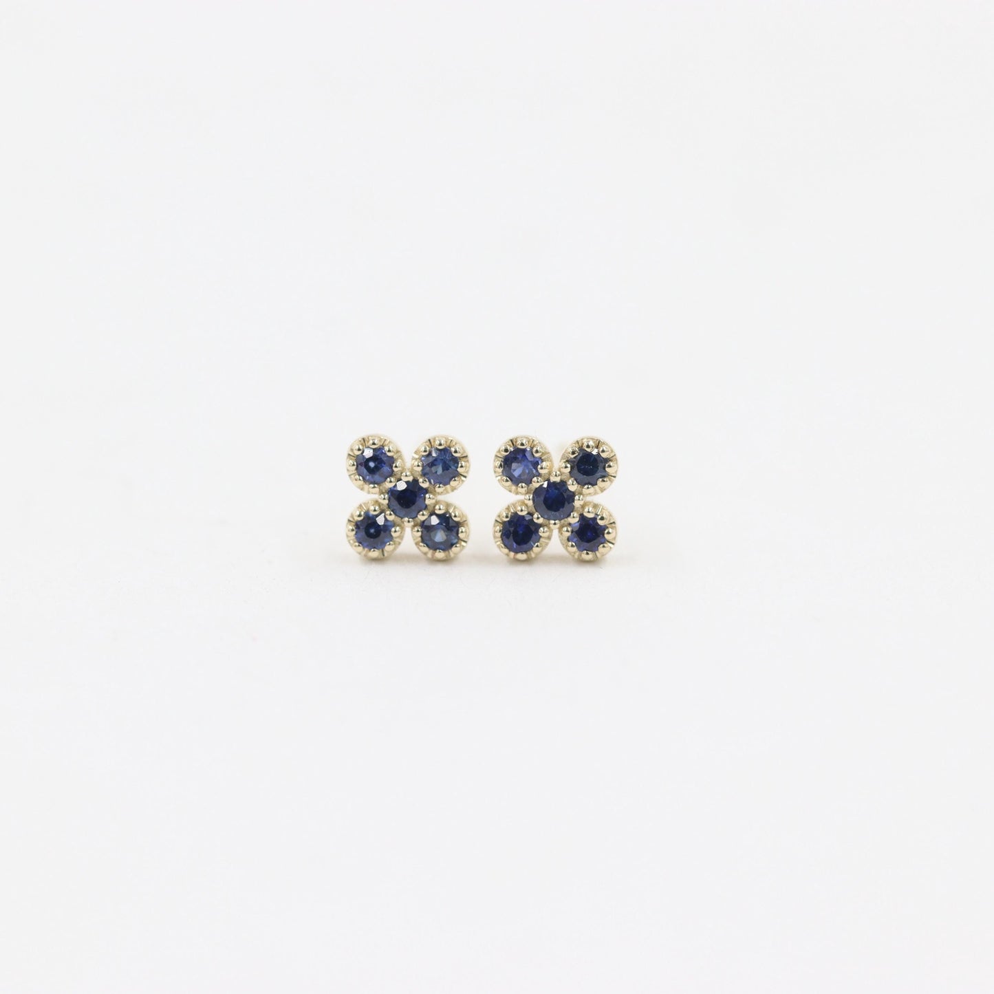 14K Gold Flower Stud Earrings: Natural Diamond, Sapphire, Ruby- Anniversary gift