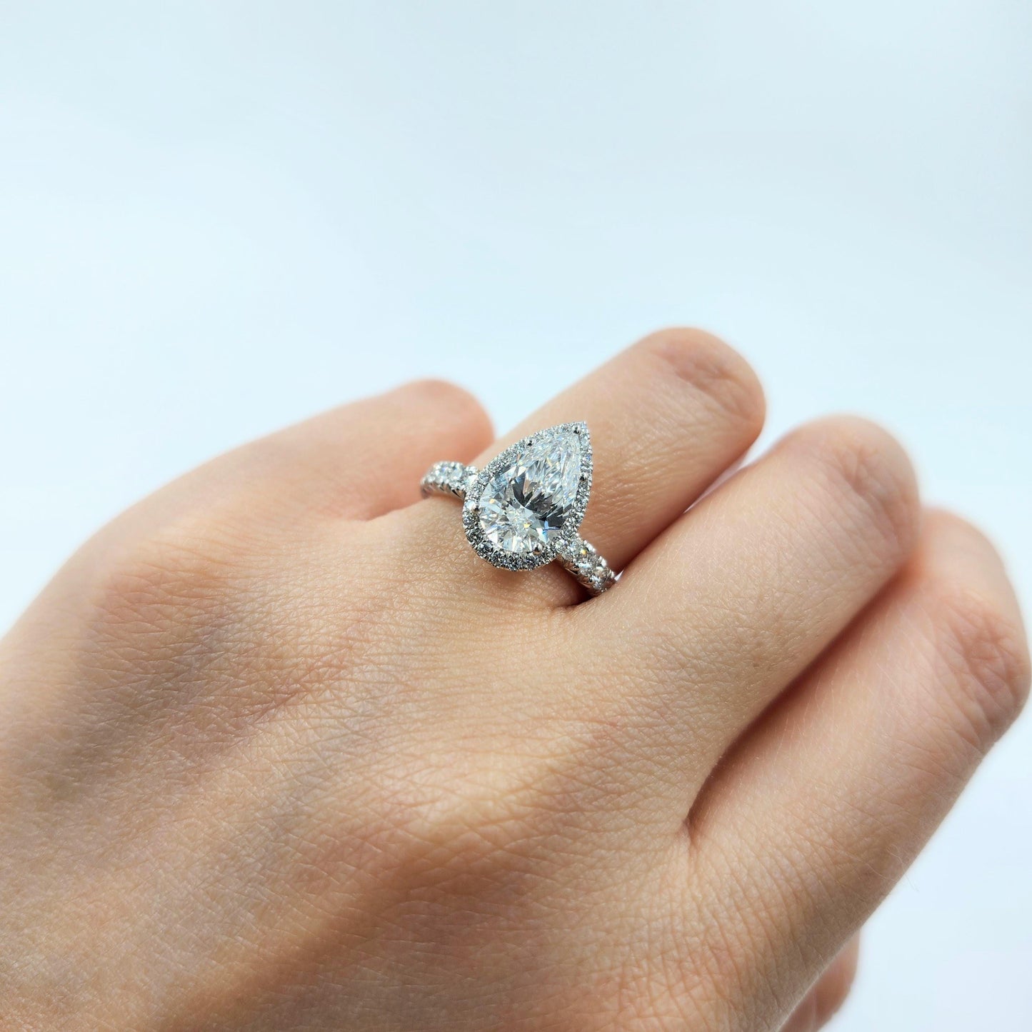 2ct Pear Diamond Halo Engagement Ring: 14K Gold Diamond Ring, Anniversary Gift