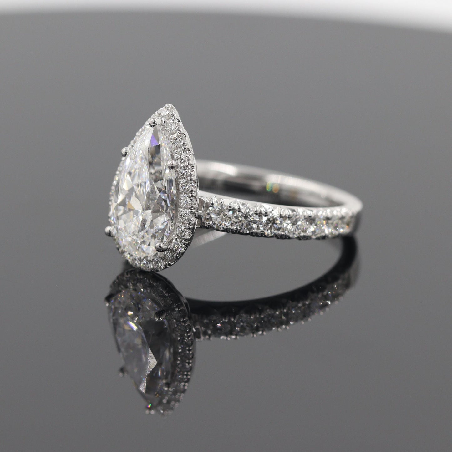 2ct Pear Diamond Halo Engagement Ring: 14K Gold Diamond Ring, Anniversary Gift