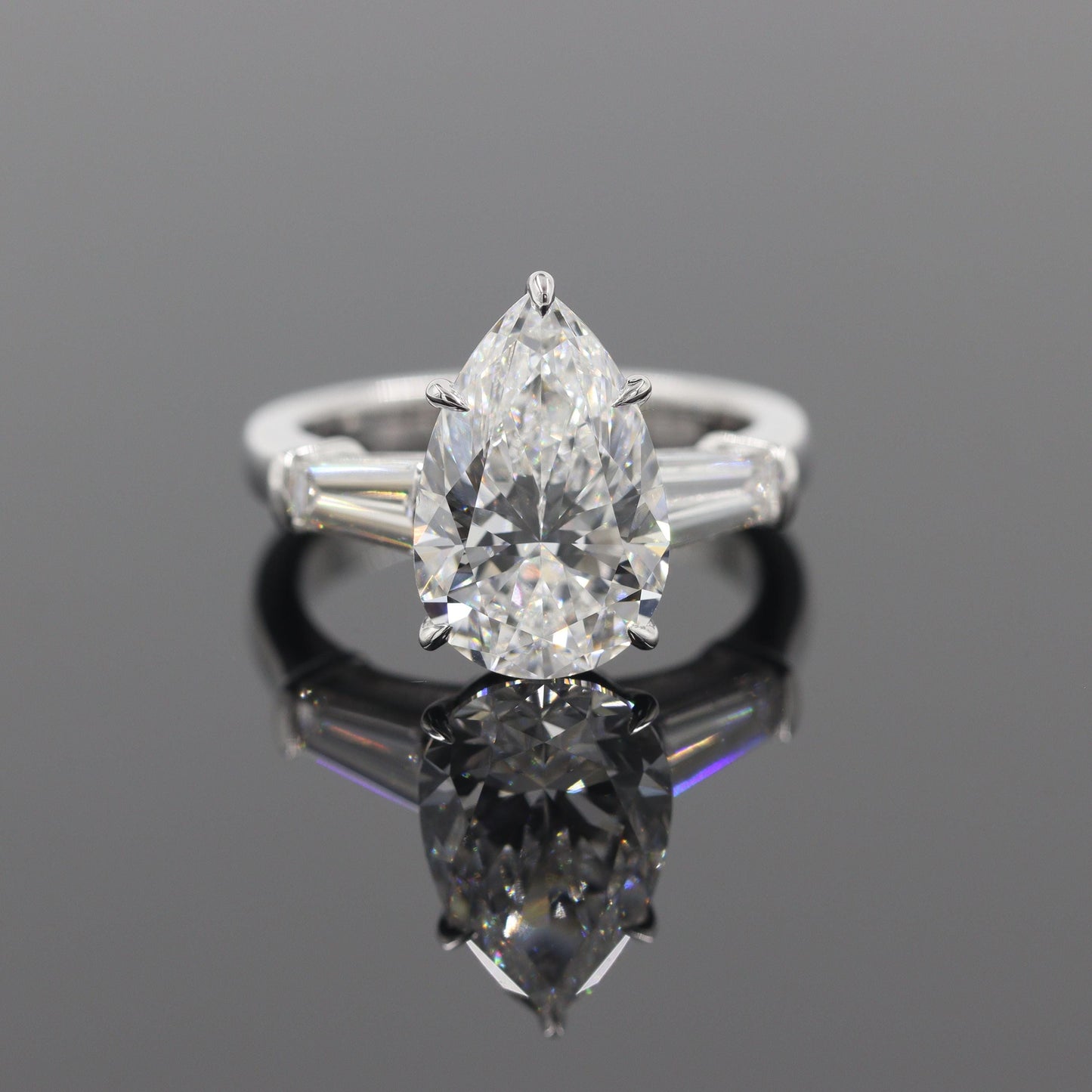 Total 5.3ct Pear Diamond Engagement Ring: 14k,18K Gold, Platinum  Diamond Ring