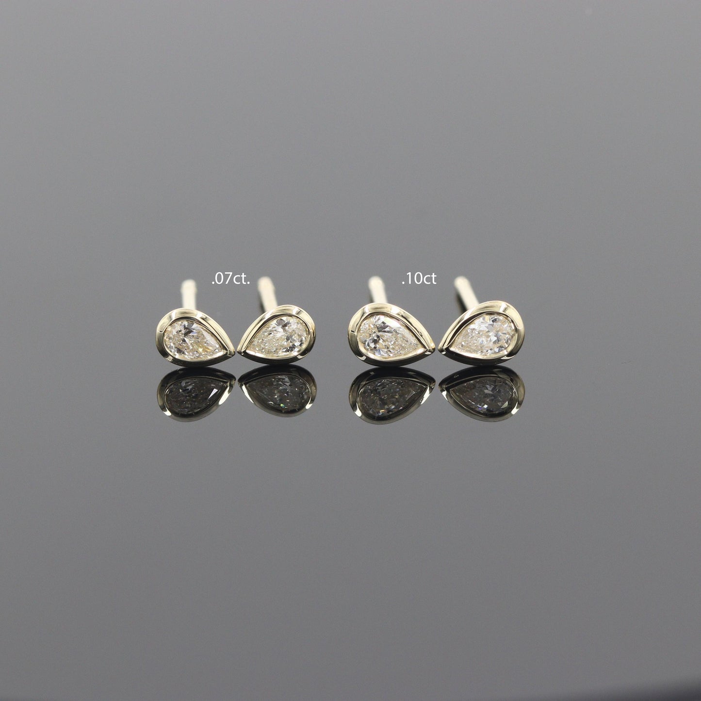 Handmade Pear Natural Diamond Stud Earrings: 14k Gold Bezel Set / Anniversary gift