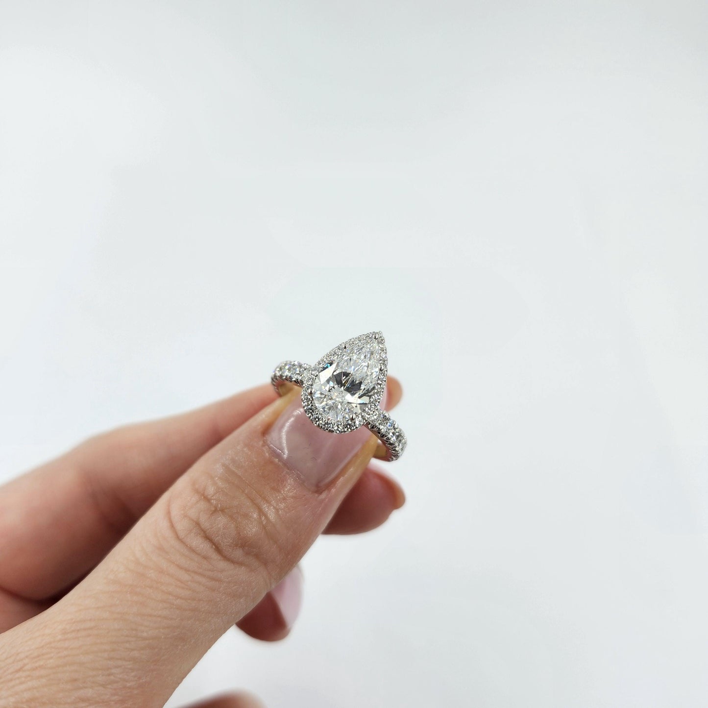 2ct Pear Diamond Halo Engagement Ring: 14K Gold Diamond Ring, Anniversary Gift