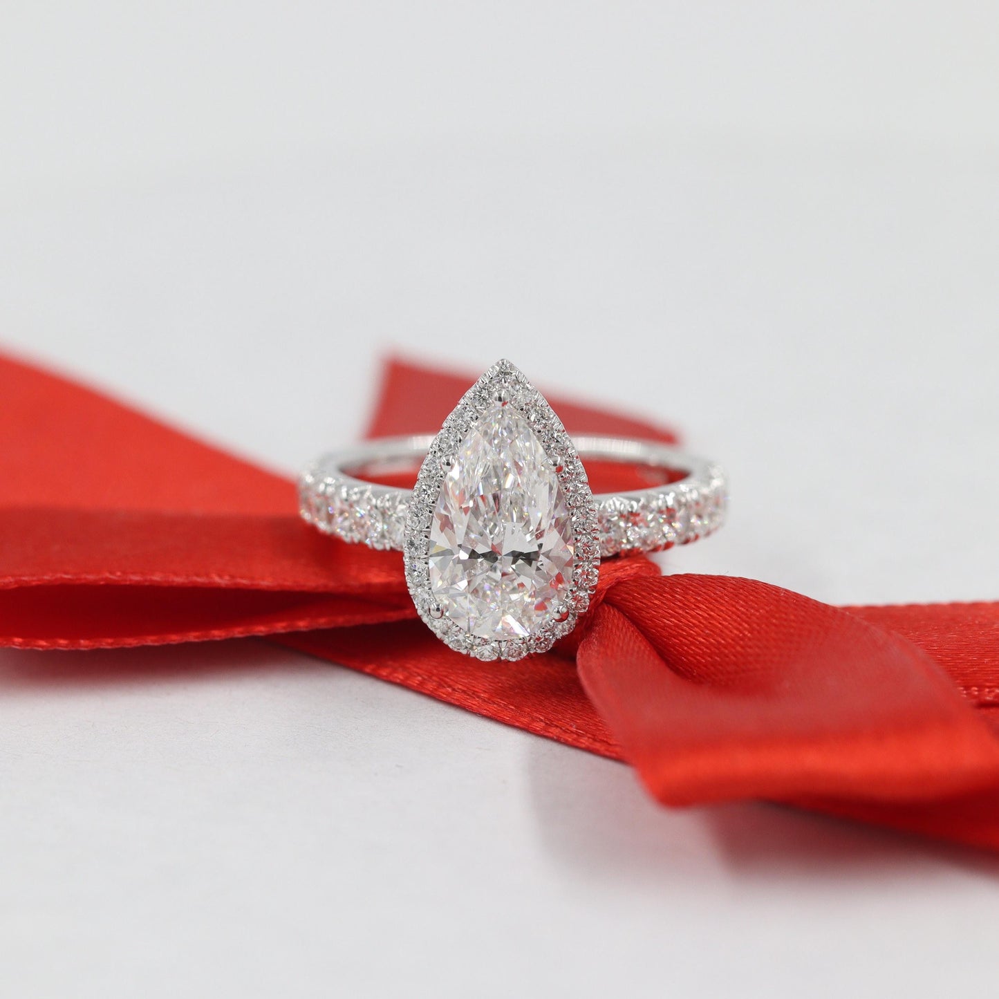 2ct Pear Diamond Halo Engagement Ring: 14K Gold Diamond Ring, Anniversary Gift