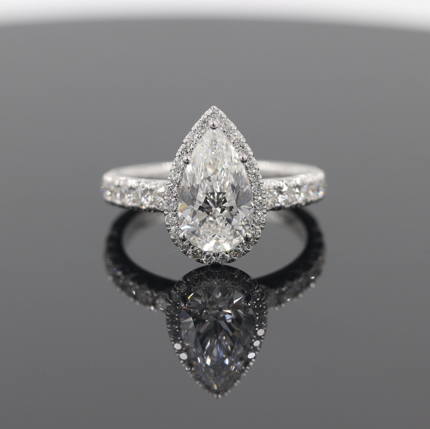 2ct Pear Diamond Halo Engagement Ring: 14K Gold Diamond Ring, Anniversary Gift