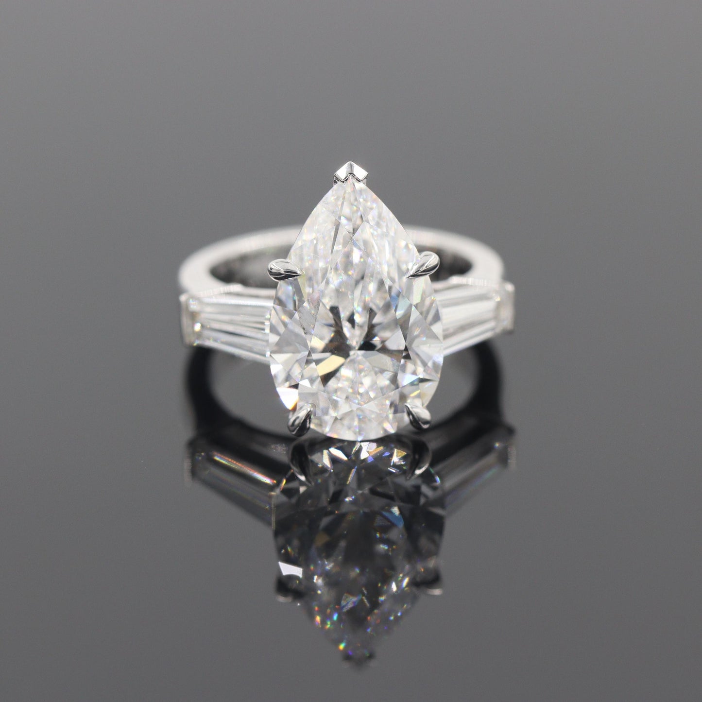 5ct GIA Certified Engagement Ring - 14K ,18K Gold, Platinum, Pear Diamond & Baguette Diamond  Ring - Anniversary gifts