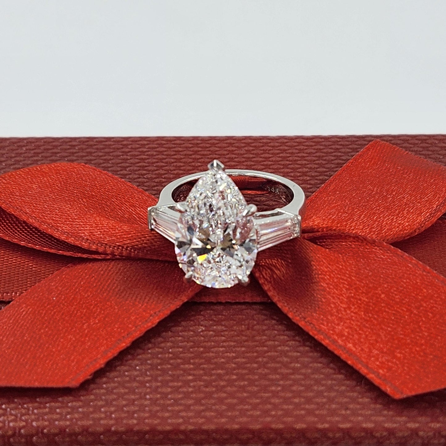 5ct GIA Certified Engagement Ring - 14K ,18K Gold, Platinum, Pear Diamond & Baguette Diamond  Ring - Anniversary gifts