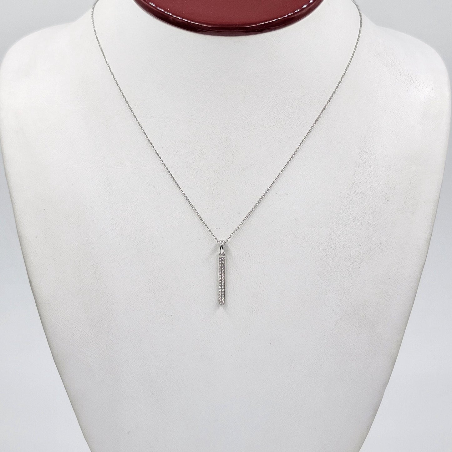 14K Gold Natural Diamond 25mm Bar Necklace, Handmade Anniversary Gift
