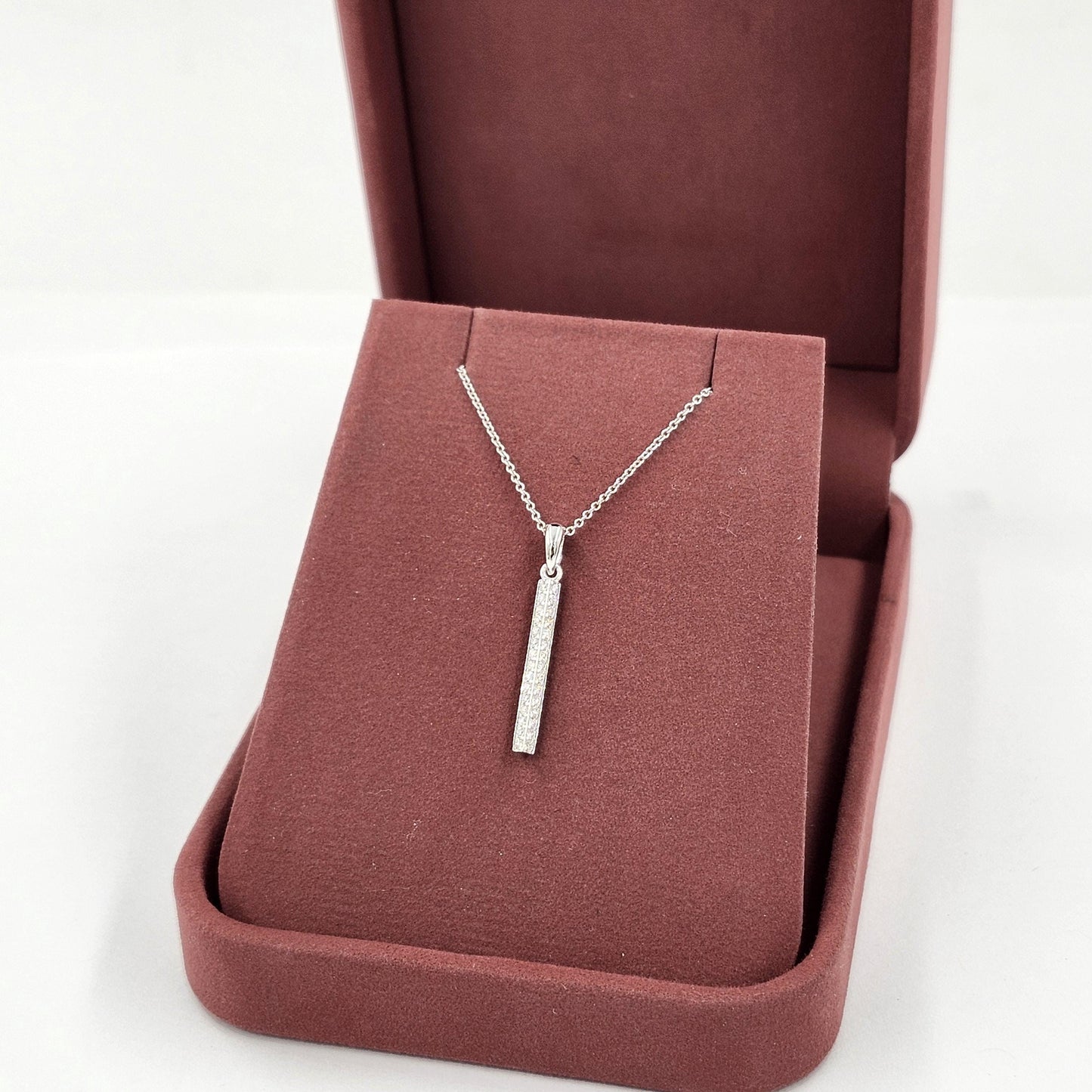 14K Gold Natural Diamond 25mm Bar Necklace, Handmade Anniversary Gift