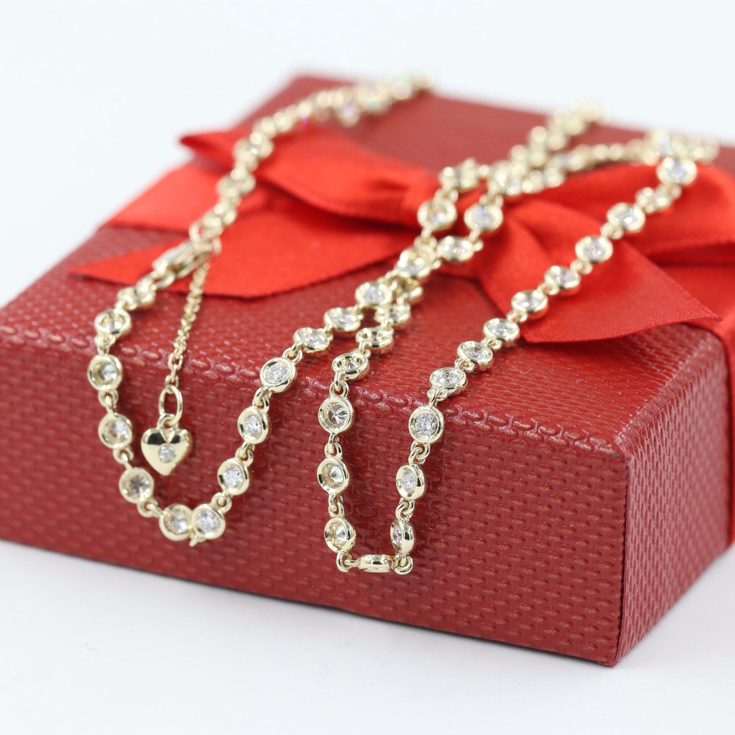 Handmade 14K Gold Round Diamond 3.5mm Bezel Tennis Necklace - Anniversary gift