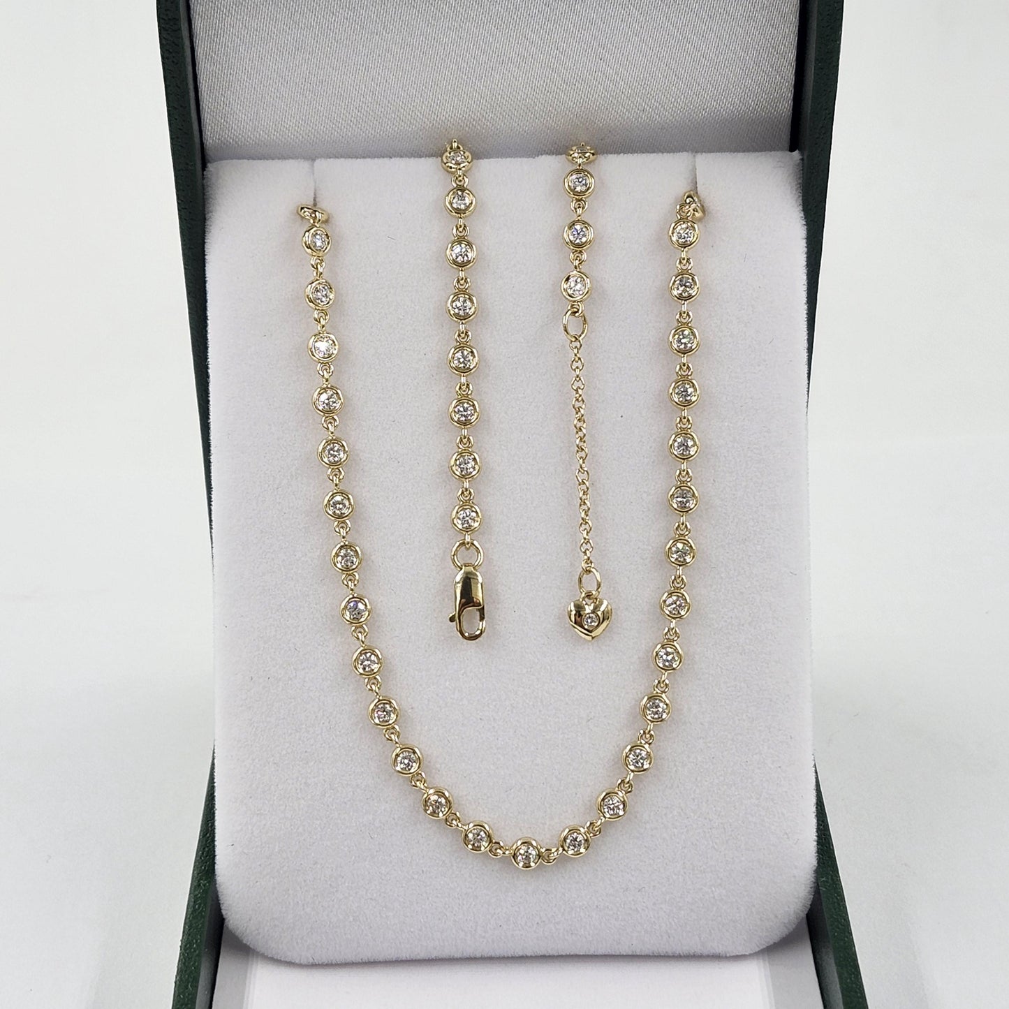 Handmade 14K Gold Round Diamond 3.5mm Bezel Tennis Necklace - Anniversary gift
