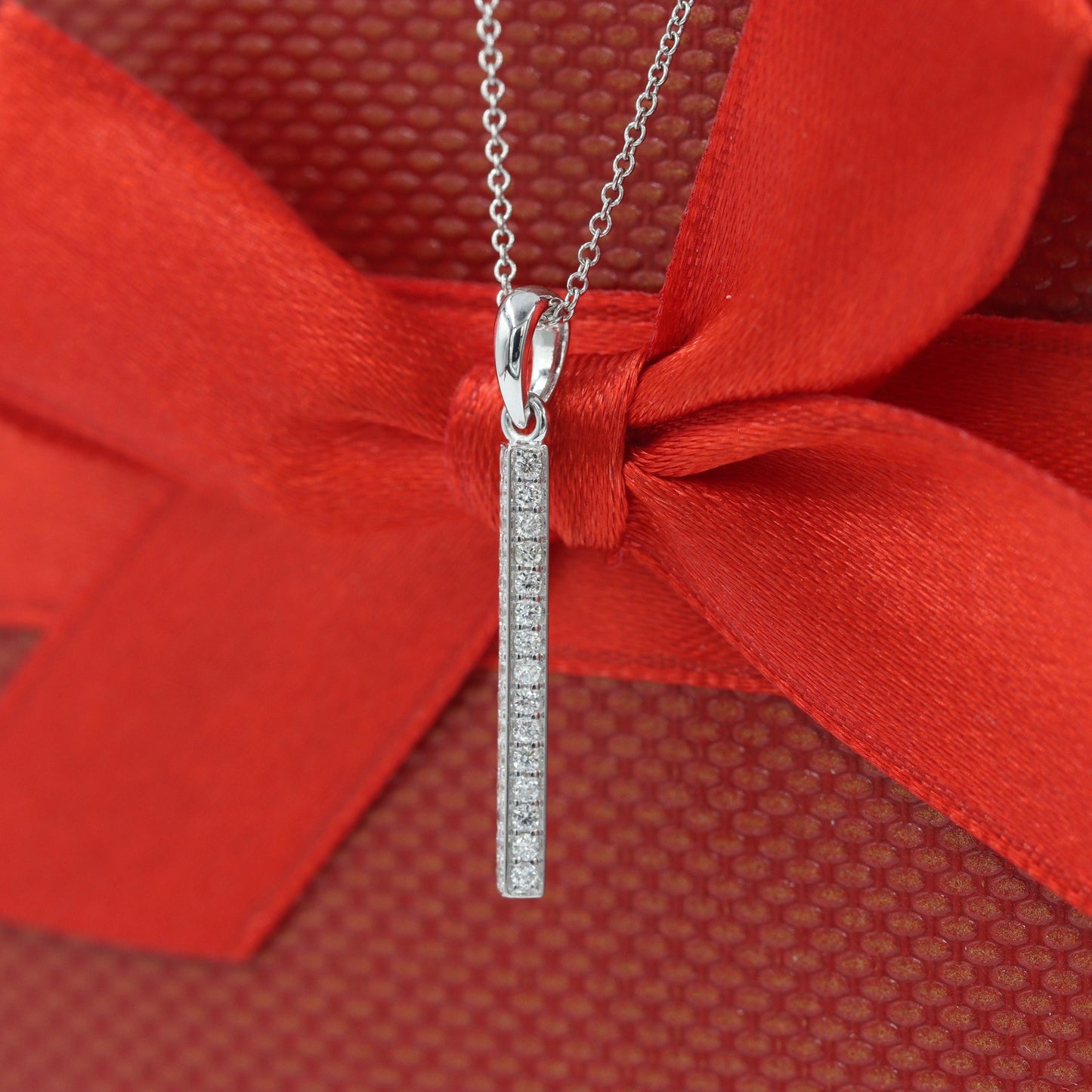 14K Gold Natural Diamond 25mm Bar Necklace, Handmade Anniversary Gift