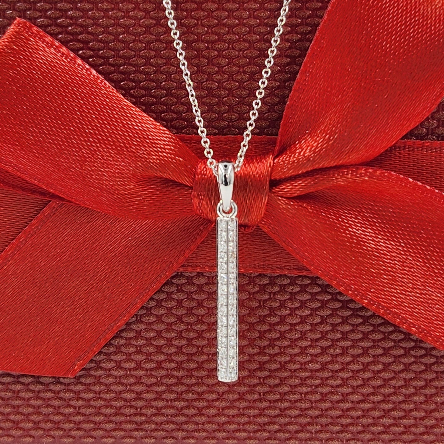 14K Gold Natural Diamond 25mm Bar Necklace, Handmade Anniversary Gift