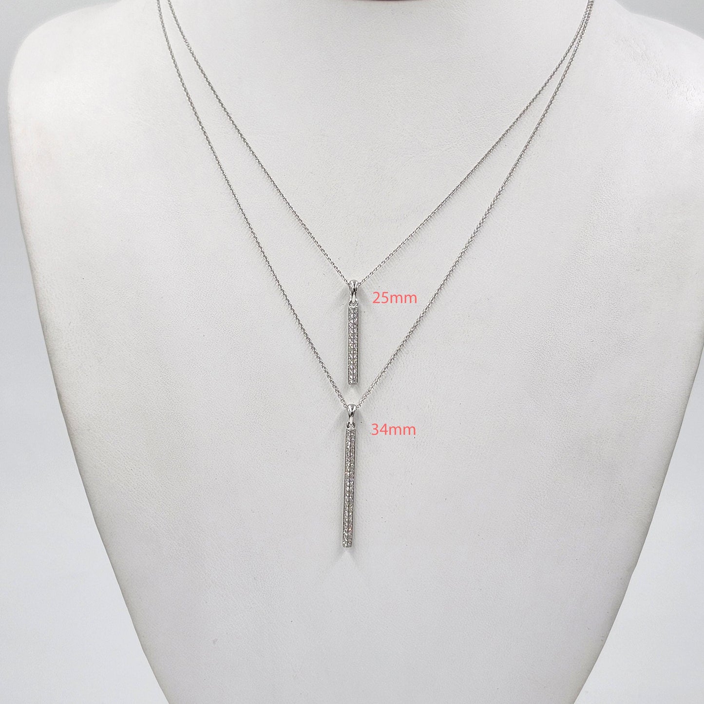 14K Gold Natural Diamond 25mm Bar Necklace, Handmade Anniversary Gift