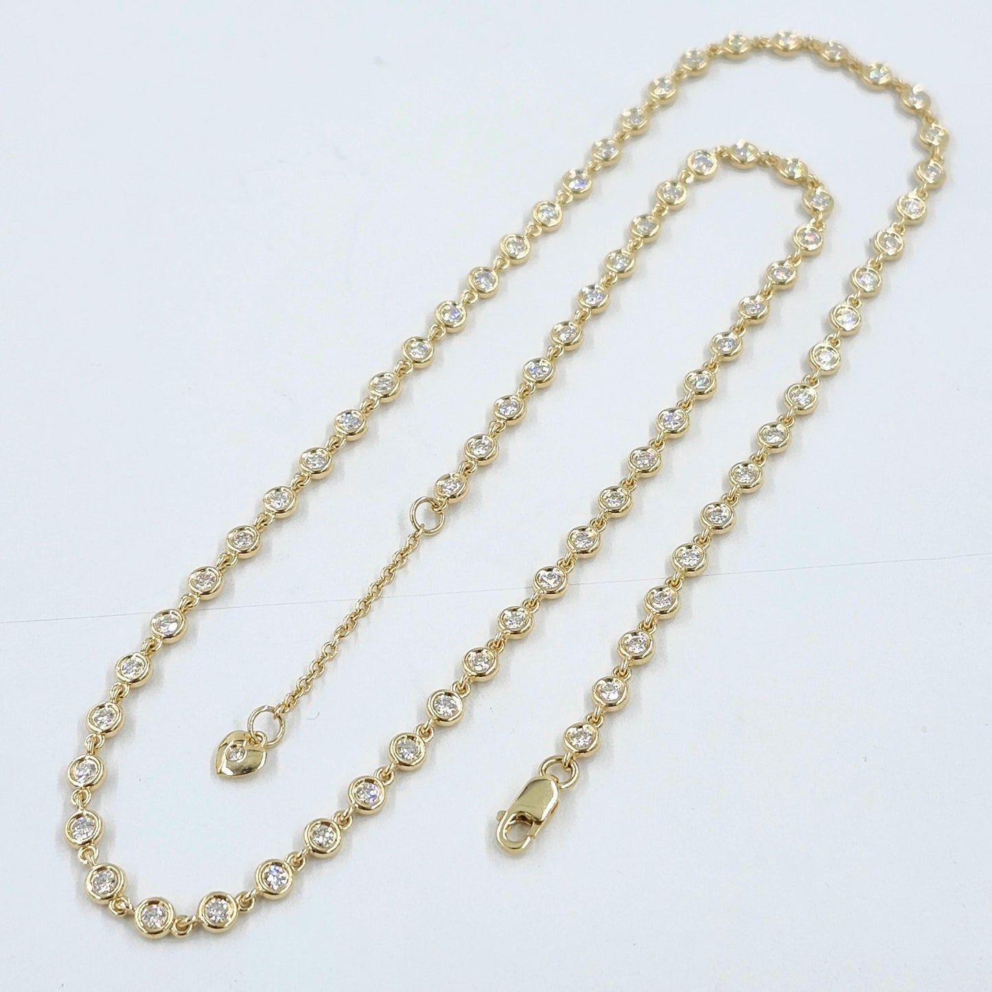 Handmade 14K Gold Round Diamond 3.5mm Bezel Tennis Necklace - Anniversary gift