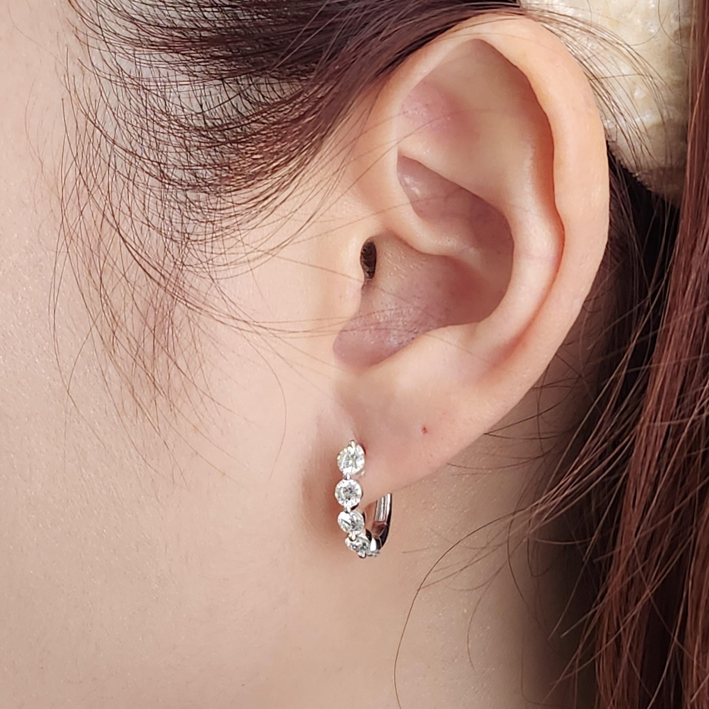 Diamond Hoop Earrings: 14K,18K gold Single Prong Diamond 1.5ct Hoop Earring - Anniversary gift