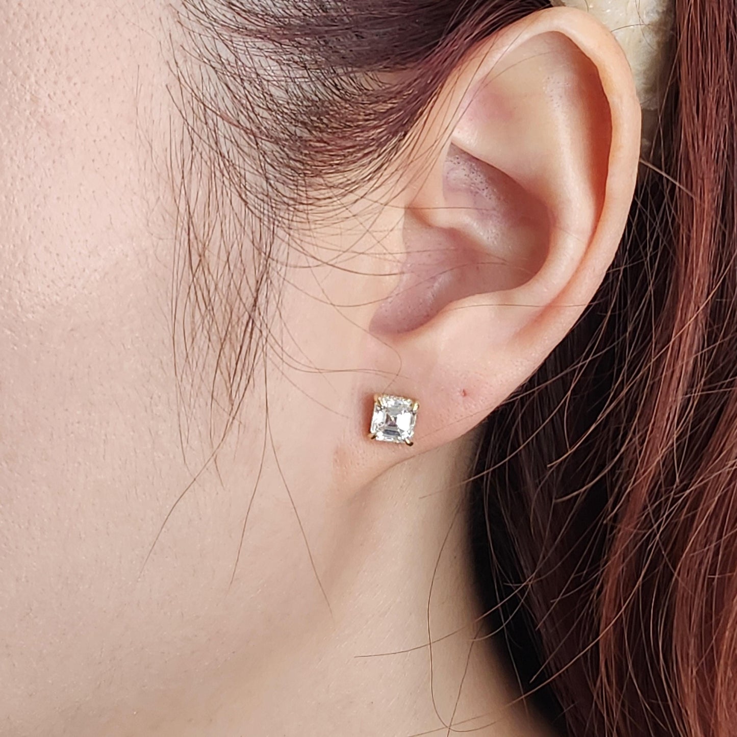 2.14ct Total Asscher Cut Diamond Stud Earrings - 14k Gold Wedding Jewelry - Anniversary gift
