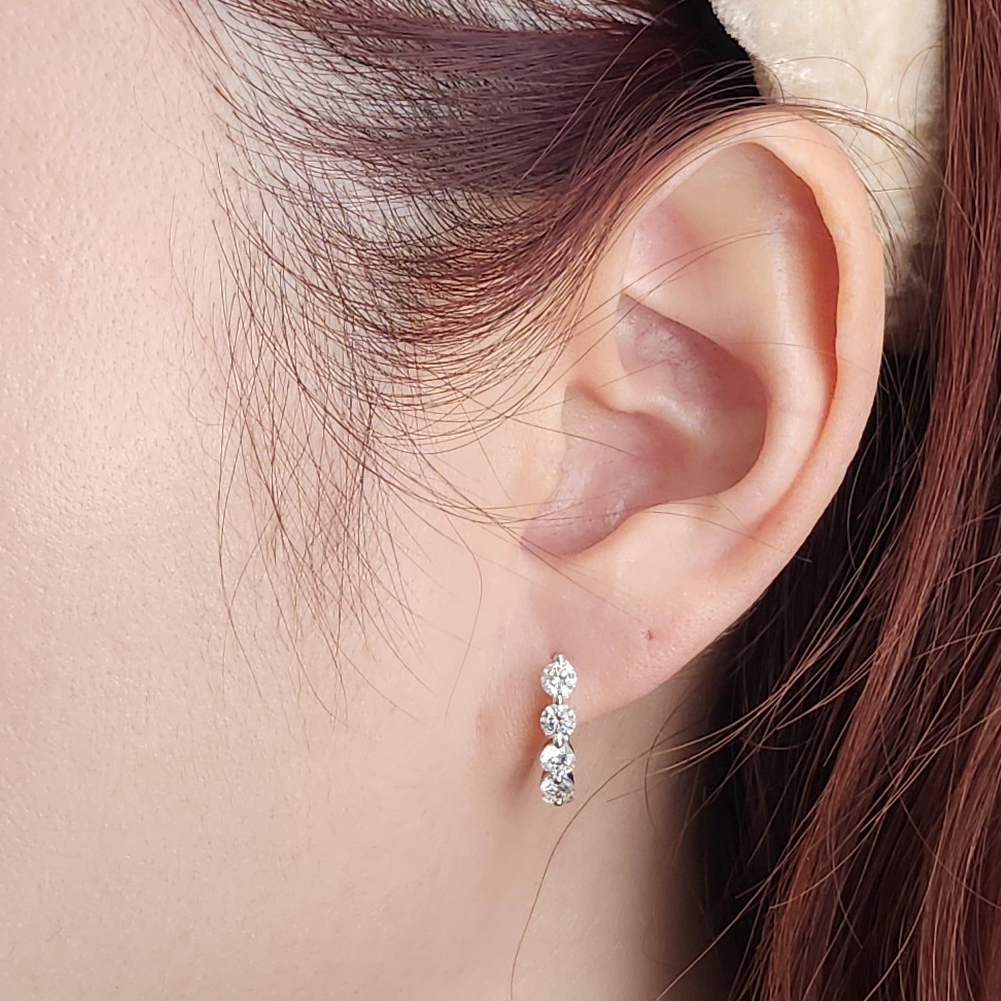 Diamond Hoop Earrings: 14K,18K gold Single Prong Diamond 1.5ct Hoop Earring - Anniversary gift