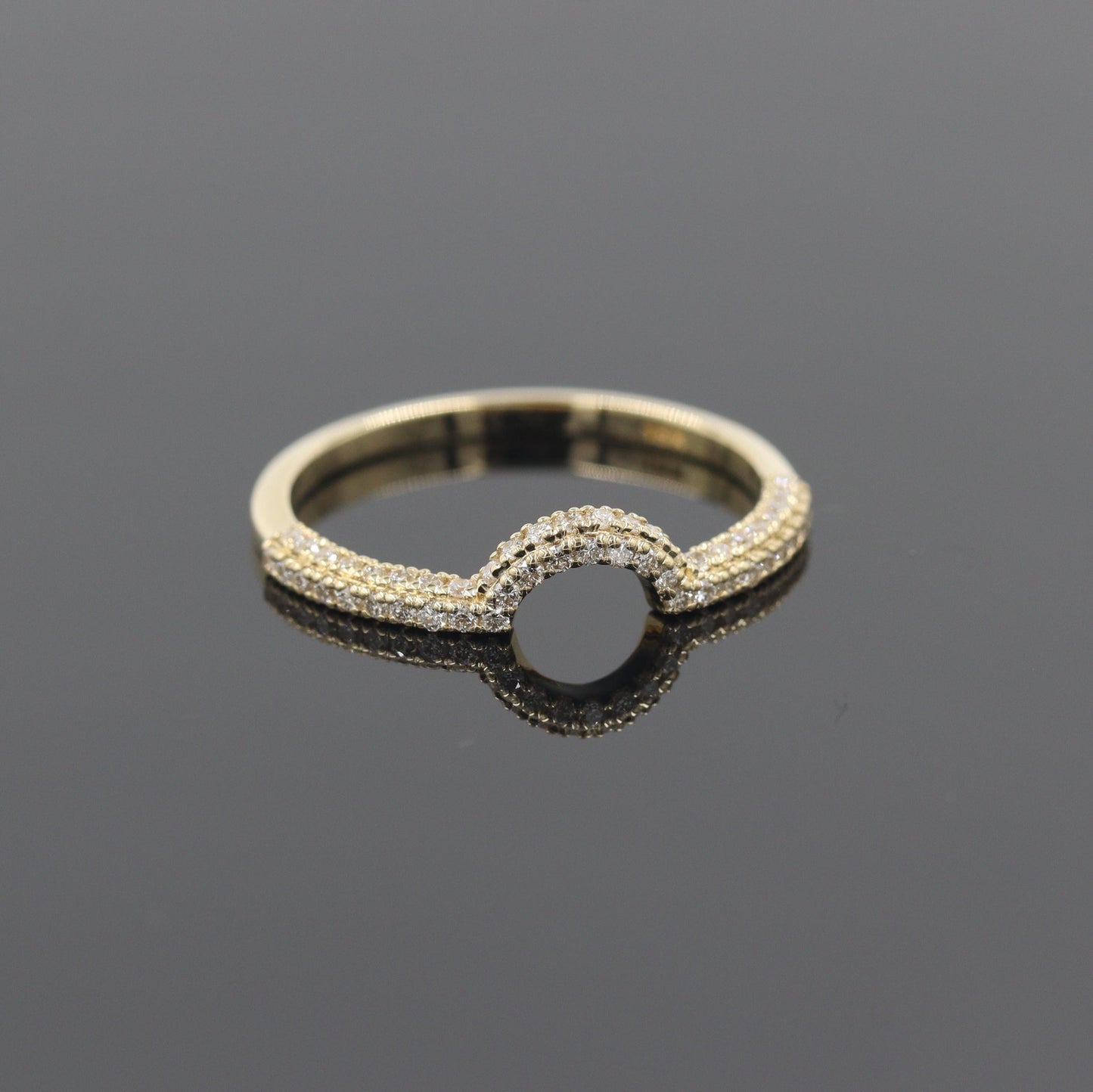14K Gold 2 Row Natural Diamond Curved Wedding Band: Stackable Anniversary Ring