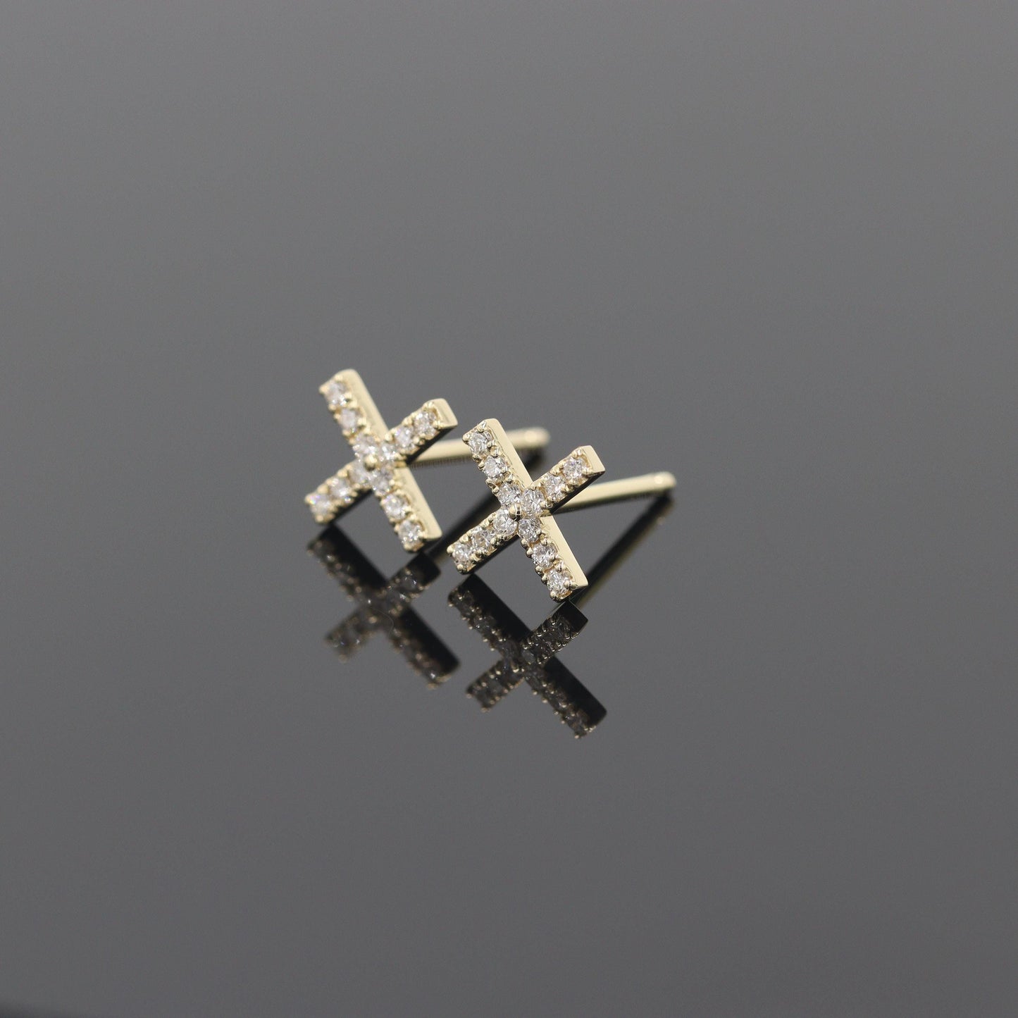 14k gold  Natural Diamond X Stud Earrings: Dainty Solid Gold, Handmade