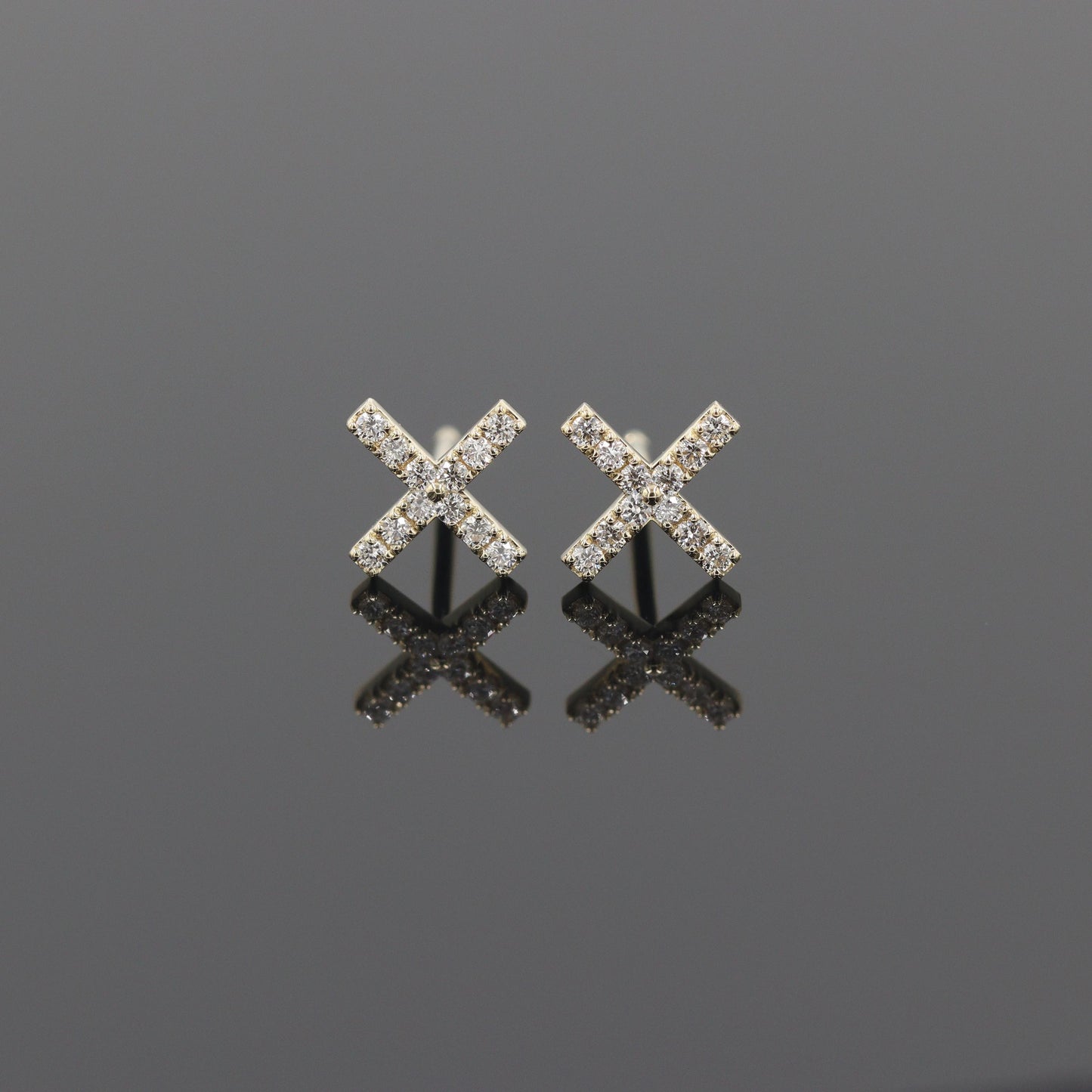 14k gold  Natural Diamond X Stud Earrings: Dainty Solid Gold, Handmade