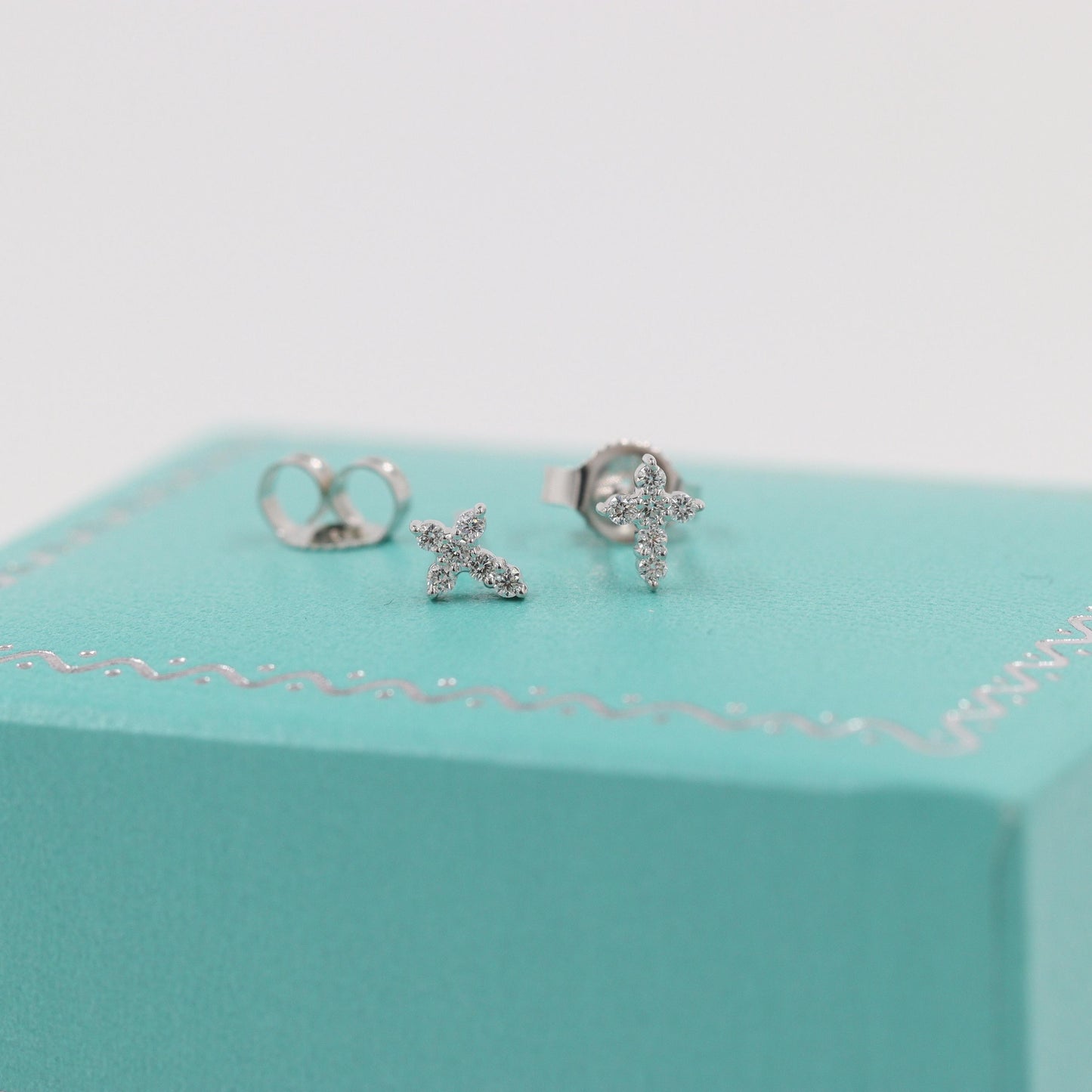 14k Gold Natural Diamond Very Small Cross Stud Earrings: Dainty Handmade Jewelry - Anniversary gift