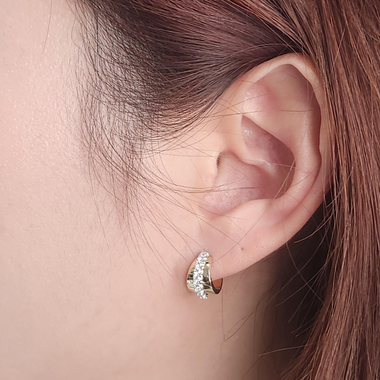 14K gold Natural Diamond Large Earrings/Two Tone gold Diamond Hoop Earrings/Diamond Hoops/Anniversary gift