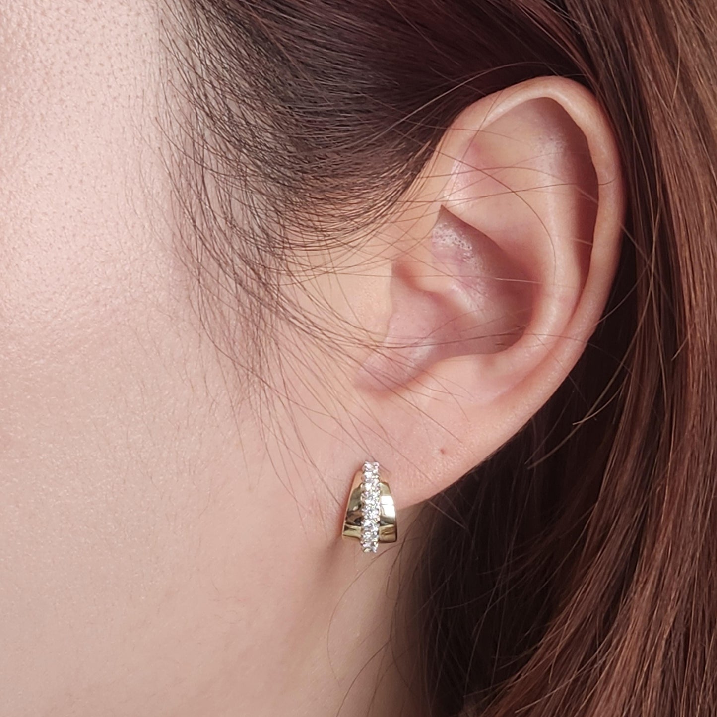 14K gold Natural Diamond Large Earrings/Two Tone gold Diamond Hoop Earrings/Diamond Hoops/Anniversary gift