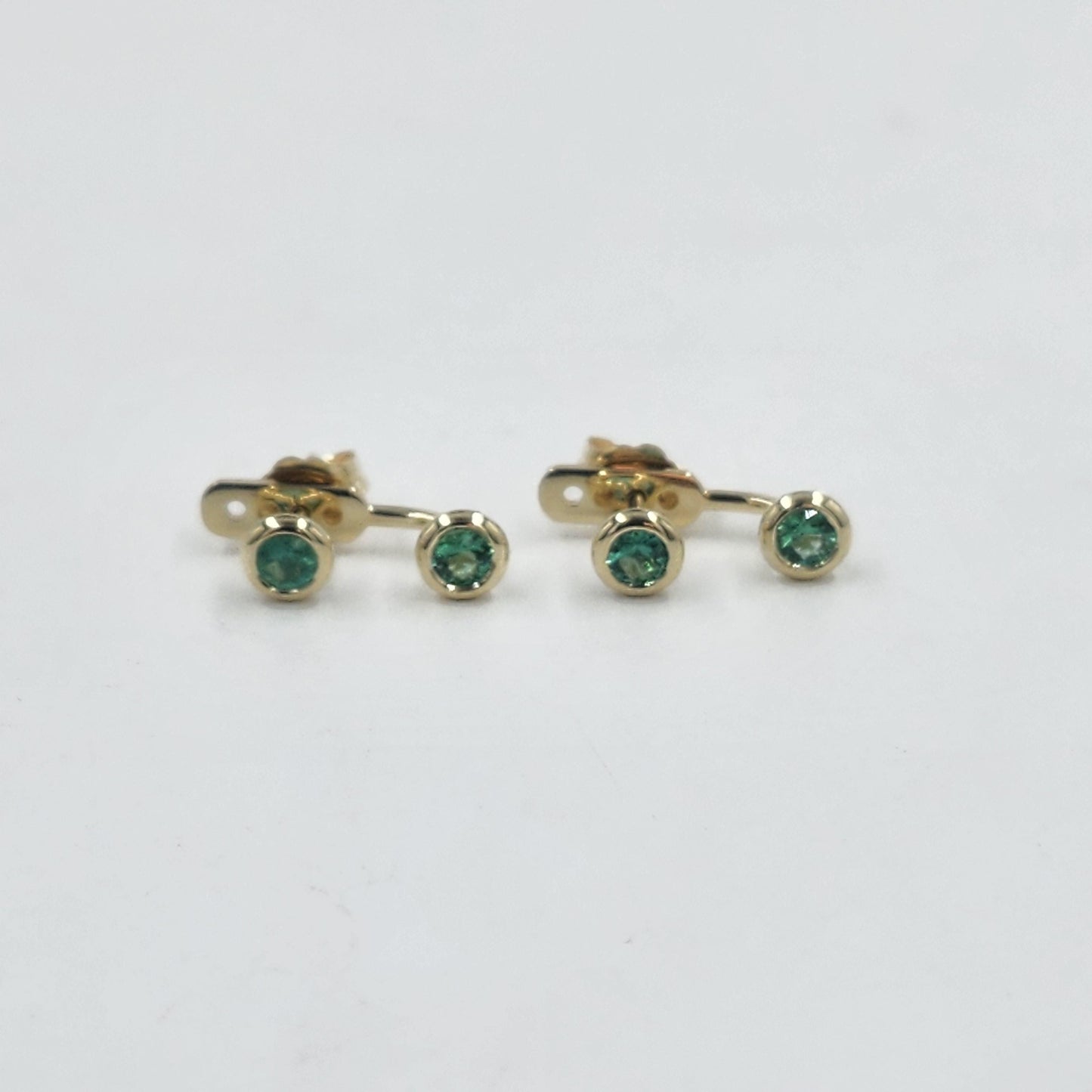 14K Gold Diamond Cut Natural Round Emerald Bezel Set Jacket Earrings: 3.0mm Round Emerald Bezel Set Studs - Anniversary gifts