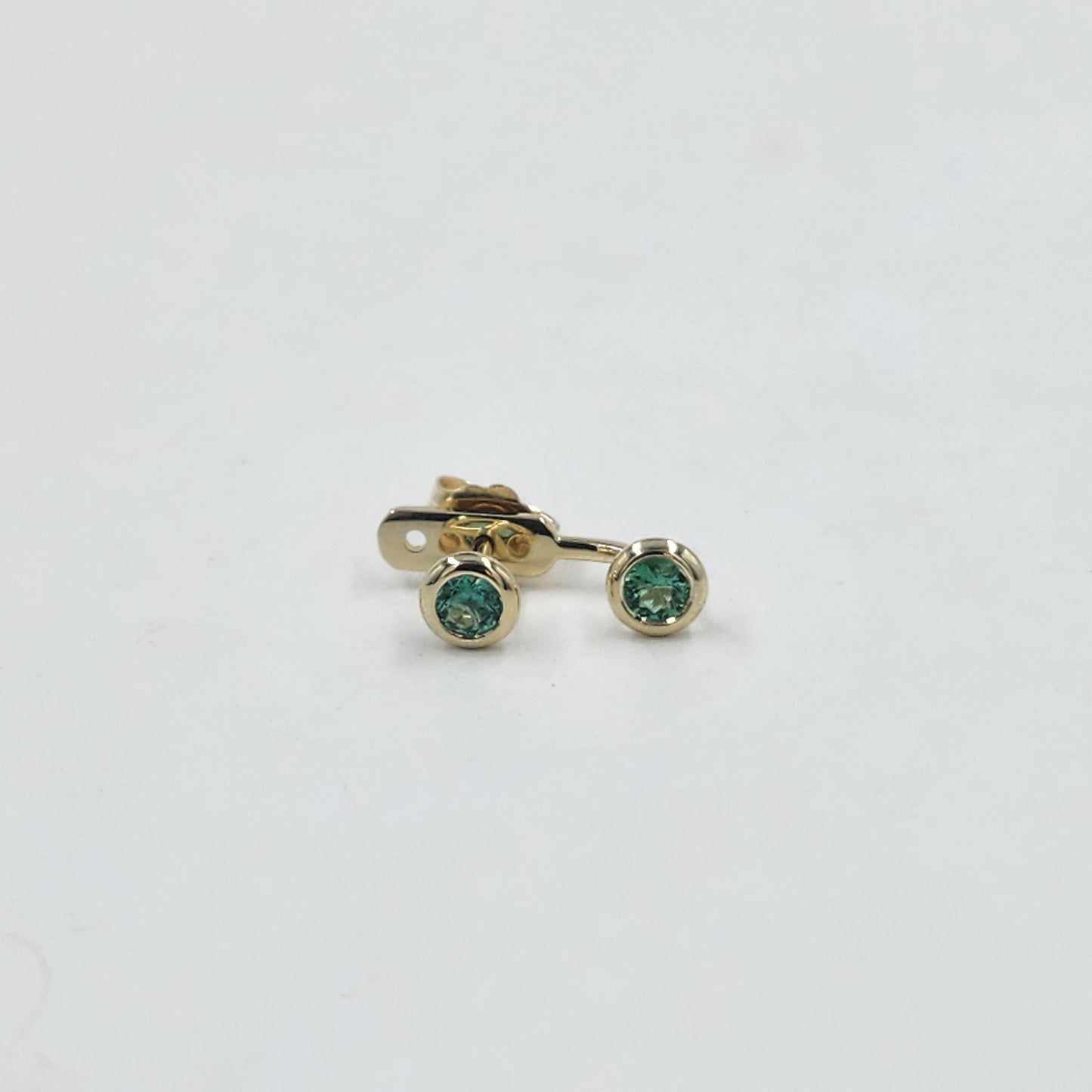14K Gold Diamond Cut Natural Round Emerald Bezel Set Jacket Earrings: 3.0mm Round Emerald Bezel Set Studs - Anniversary gifts