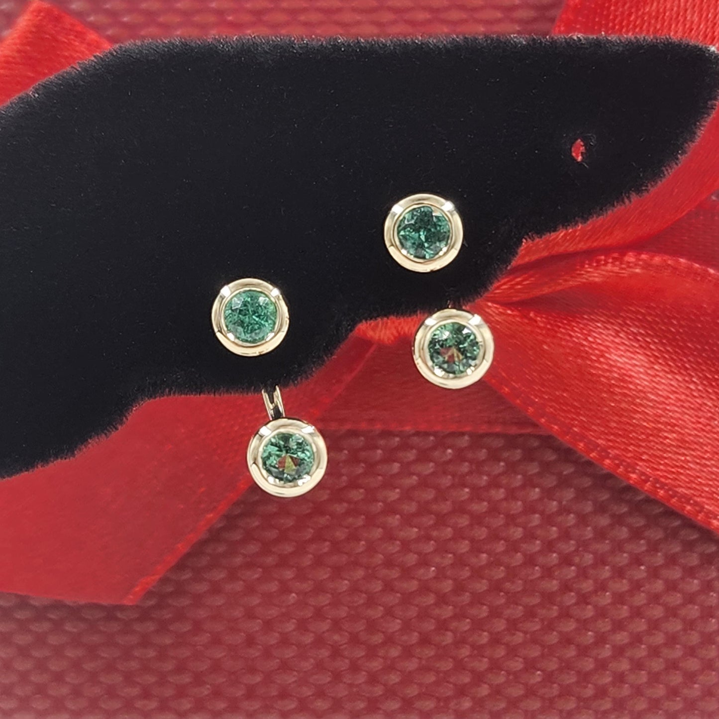 14K Gold Diamond Cut Natural Round Emerald Bezel Set Jacket Earrings: 3.0mm Round Emerald Bezel Set Studs - Anniversary gifts