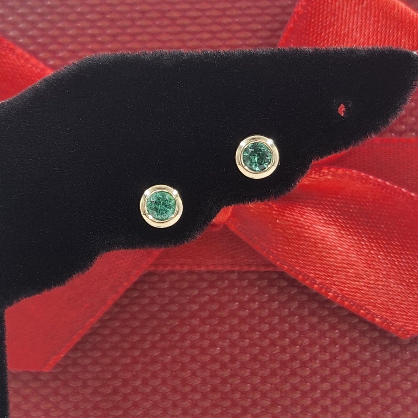 14K Gold Diamond Cut Natural Round Emerald Bezel Set Jacket Earrings: 3.0mm Round Emerald Bezel Set Studs - Anniversary gifts
