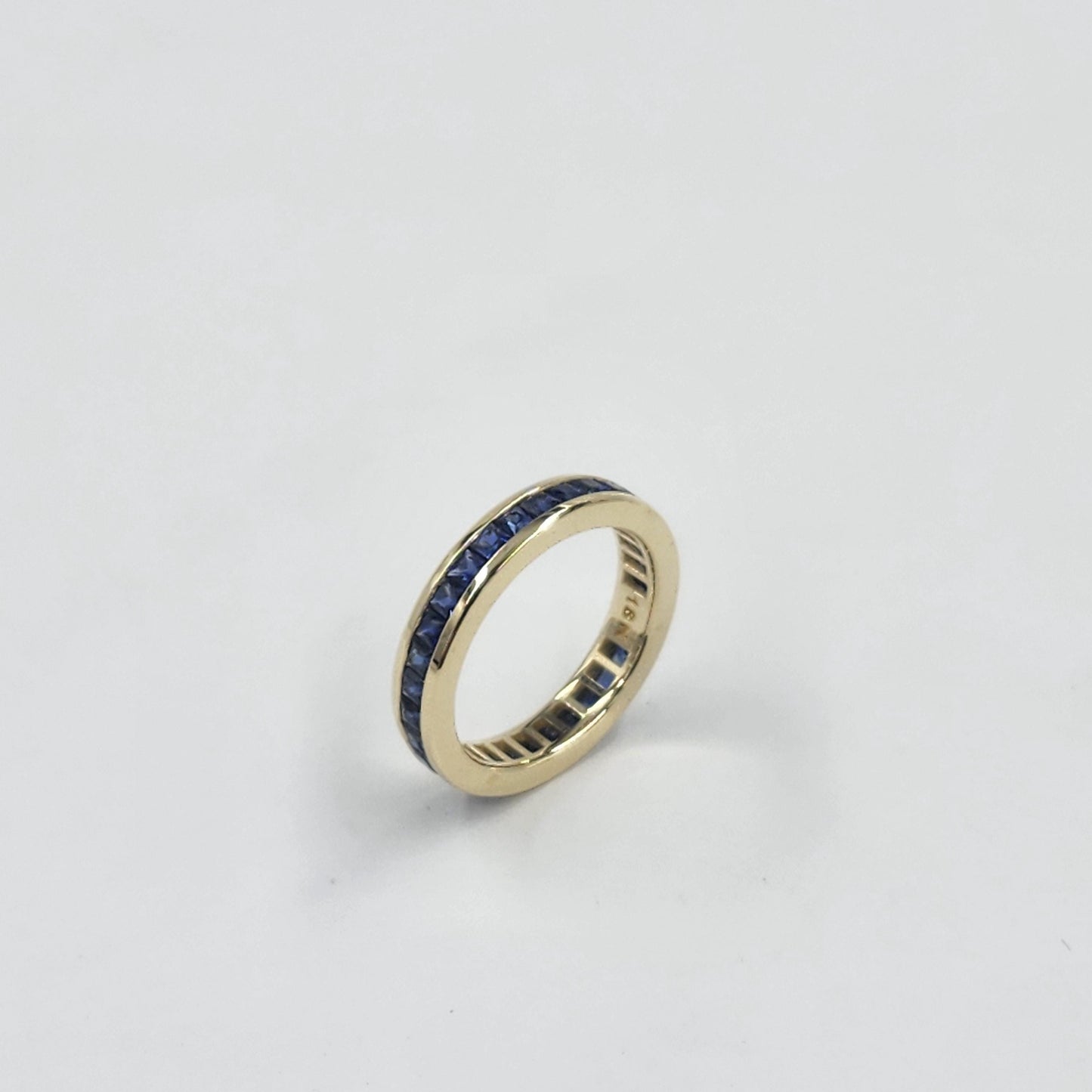 Handmade 14k Gold Princess Cut Blue Sapphire Full Eternity Band