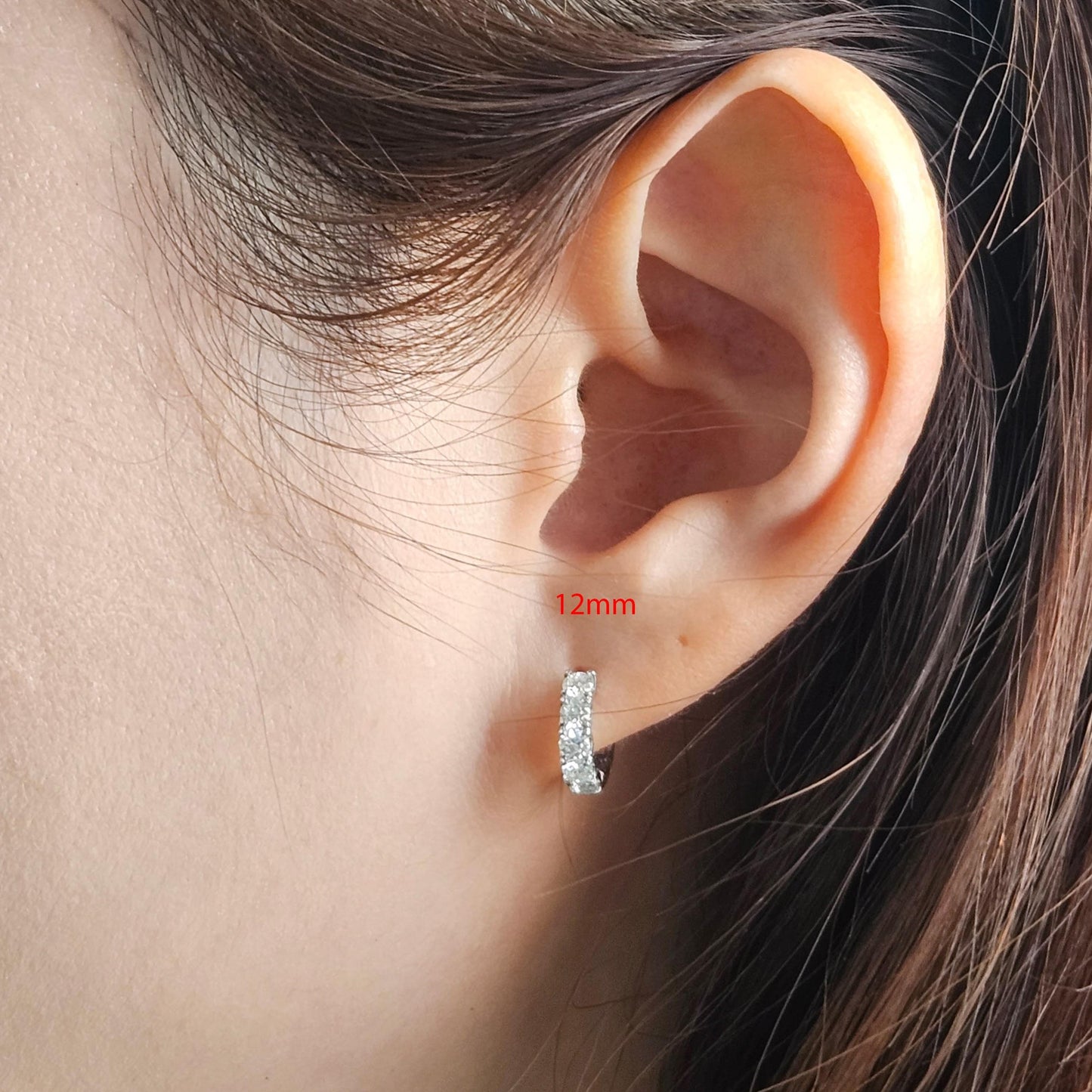 14K Gold Diamond Hoop Earrings: 11mm~13mm Hoop Earring - Anniversary Gift