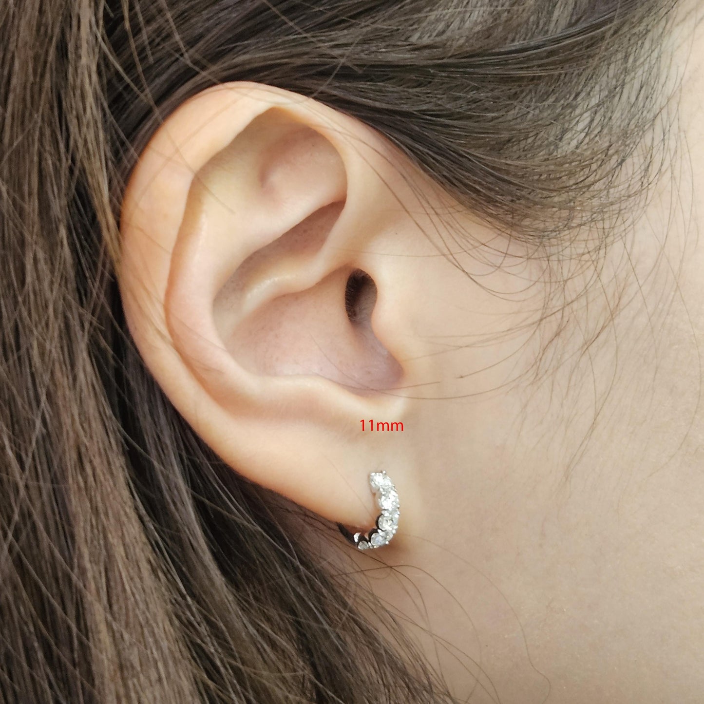 14K Gold Diamond Hoop Earrings: 11mm~13mm Hoop Earring - Anniversary Gift