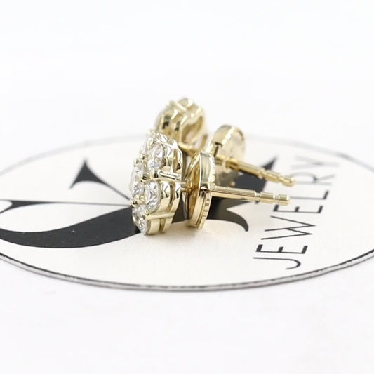 1.1ct Diamond Cluster Earrings/Natural Diamond  European lock closure Earrings / 14K ,18K gold Halo 8.2mm Stud Earrings/Anniversary gift