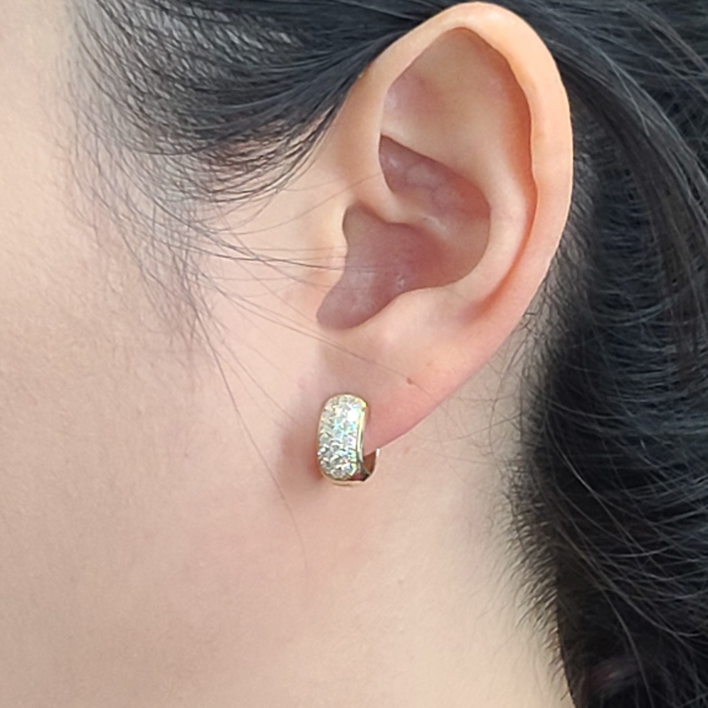 Diameter 13mm Diamond Huggies/ 14k Gold Diamond Huggie Hoops/ 6.5mmWidth Hoop Earrings/ Anniversary gift/ Gift for her