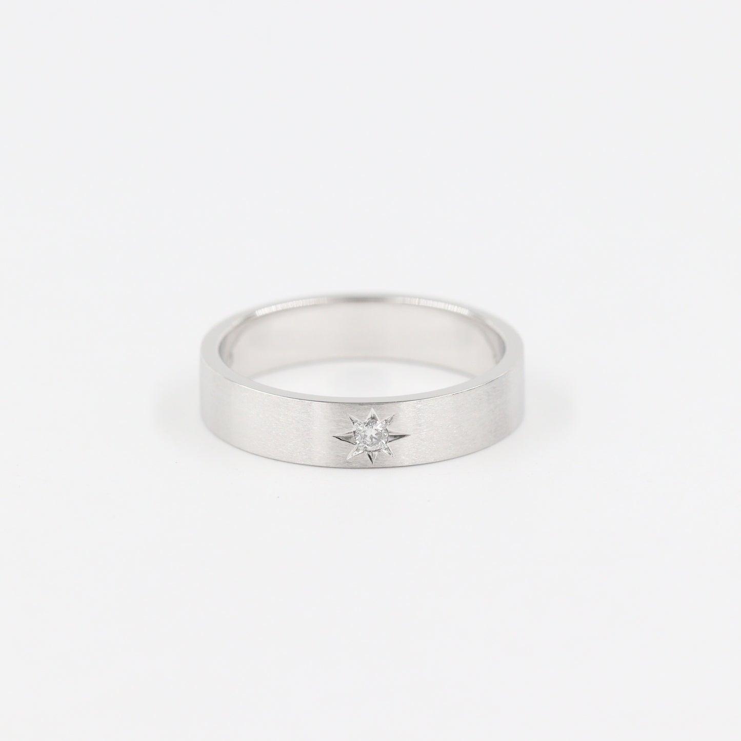 Polaris Star Diamond Ring/ 1 Star Diamond Ring/ 1 Star Diamond Wedding Ring/ 14K Star Flat Ring/ 14K Polaris Ring/ Width 4.5mm