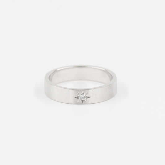 Polaris Star Diamond Ring/ 1 Star Diamond Ring/ 1 Star Diamond Wedding Ring/ 14K Star Flat Ring/ 14K Polaris Ring/ Width 4.5mm