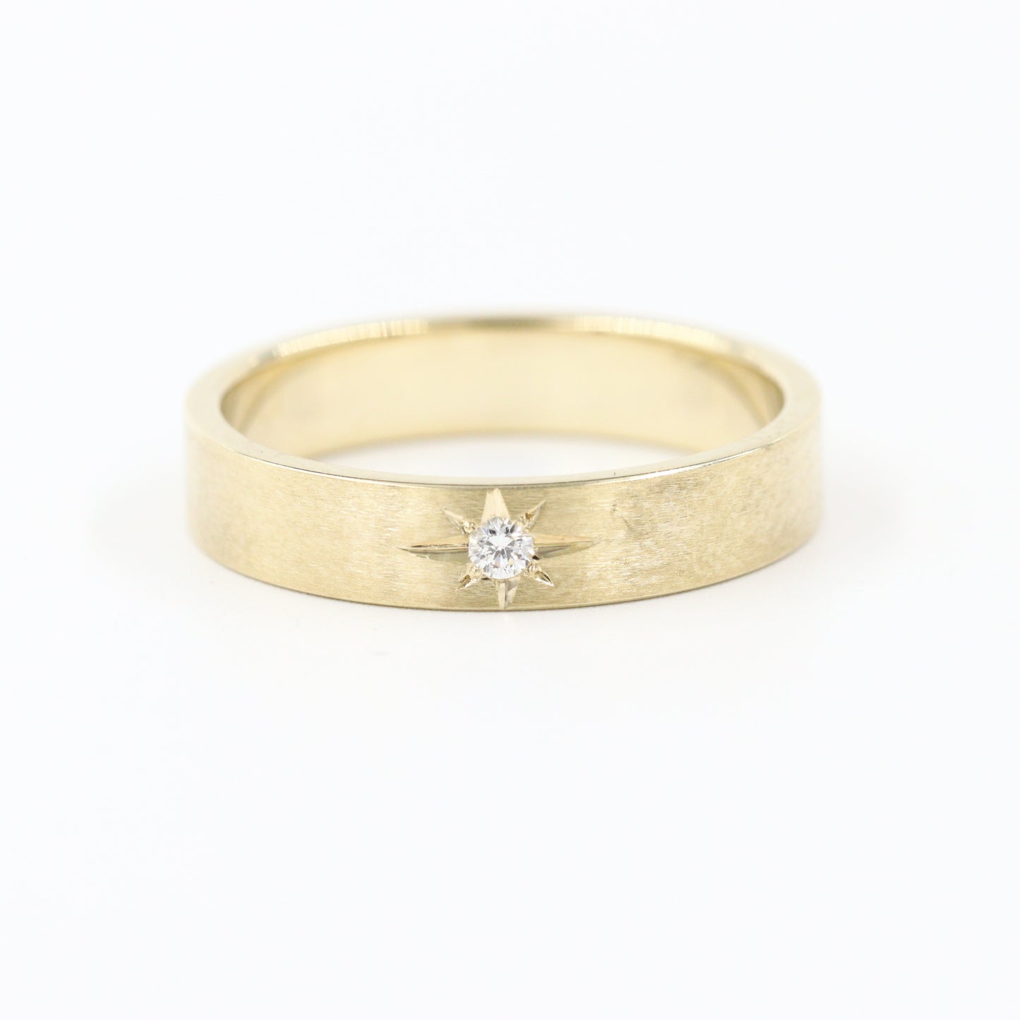 Polaris Star Diamond Ring/ 1 Star Diamond Ring/ 1 Star Diamond Wedding Ring/ 14K Star Ring/ 14K Polaris Flat Ring/ Width 4mm