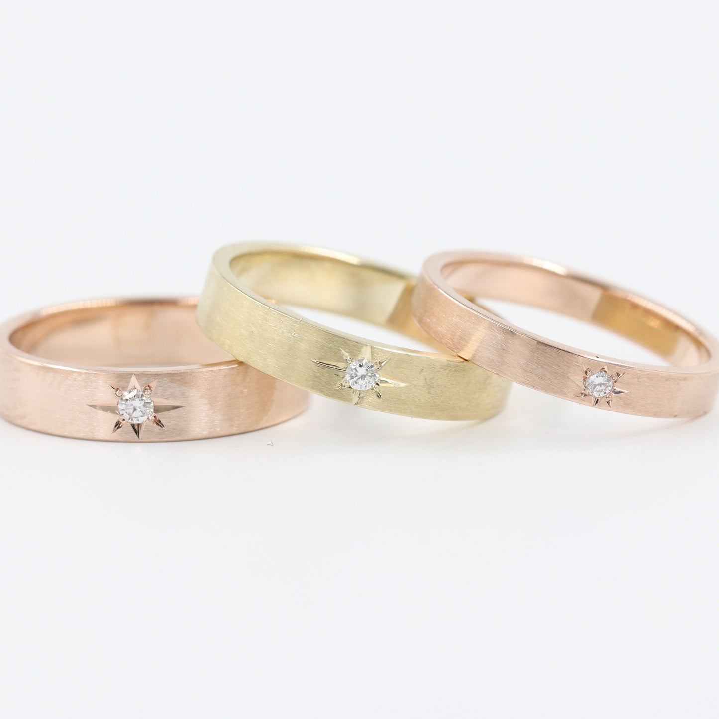 Polaris 1 Star Diamond Band/ High Polish or Sand/ 1 Star Diamond Wedding Ring/ 14K Star Ring/ 14K Polaris Flat Ring/ Width 3mm