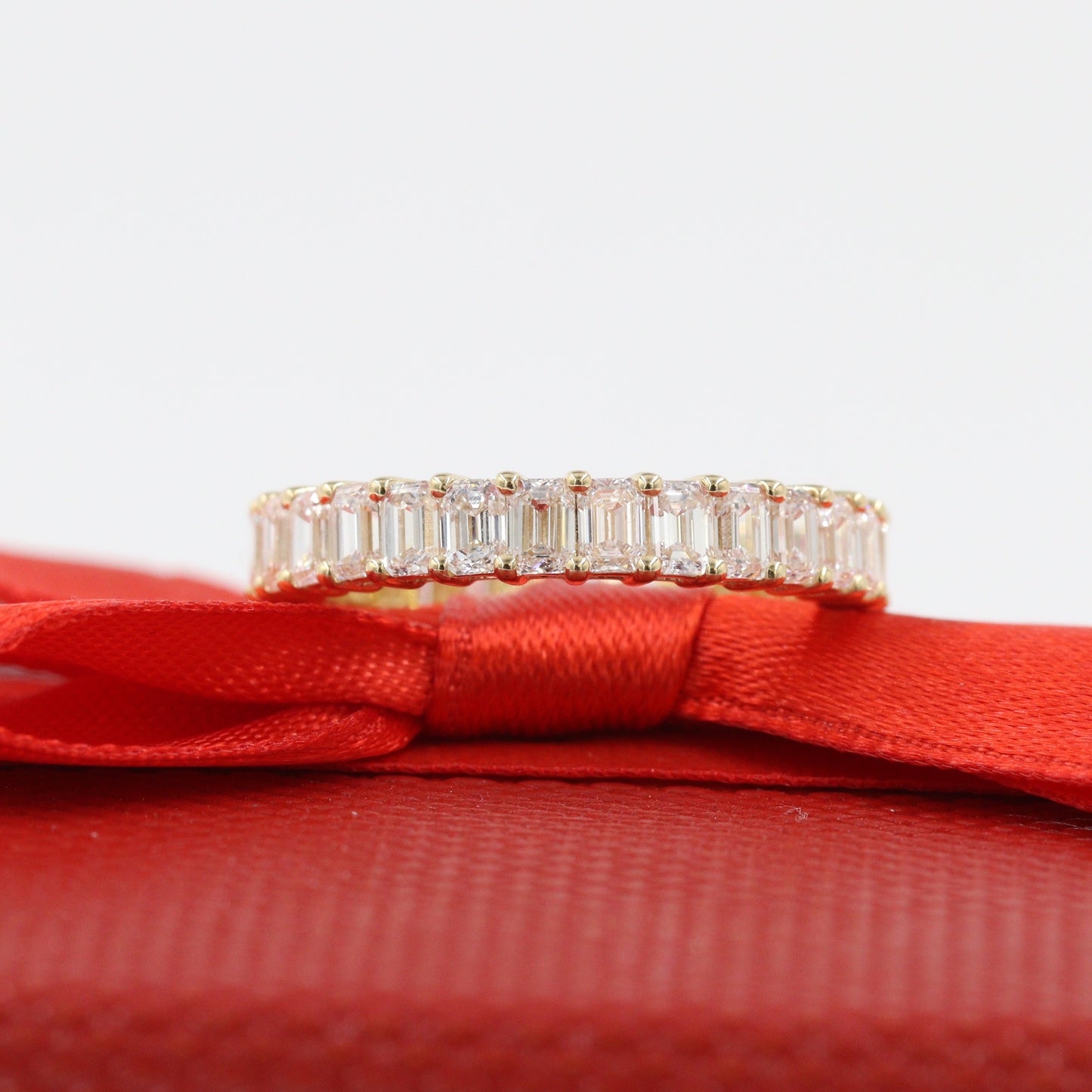 2.8ct Emerald Cut 28stones Diamond Full Eternity Wedding Band with Double Wire Setting/Full Eternity Emerald Cut Diamond Band