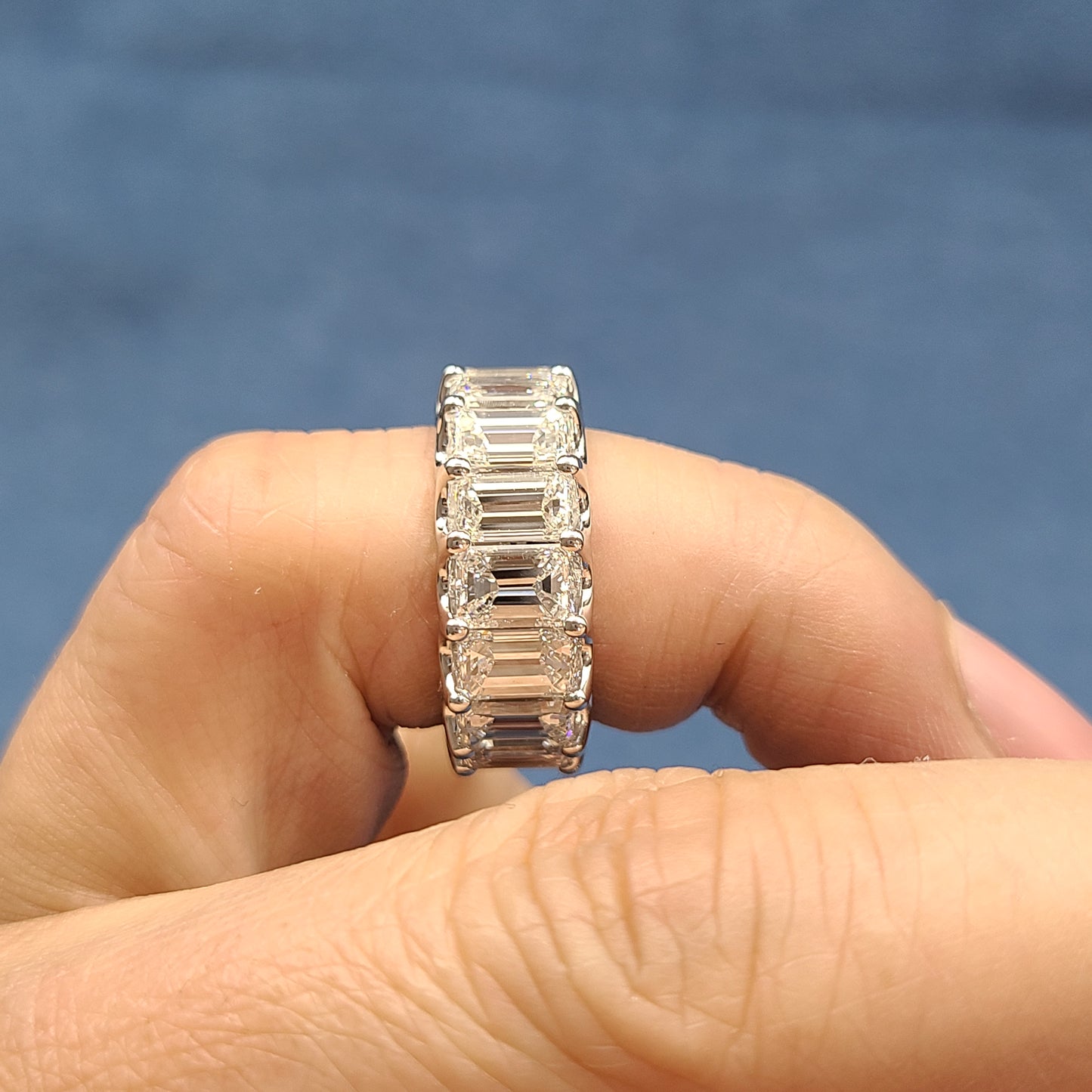 11.8ct Emerald Cut Diamond Wedding Ring / 18K gold Emerald Cut Natural Diamond Full Eternity Width 9mm Ring / Anniversary gift