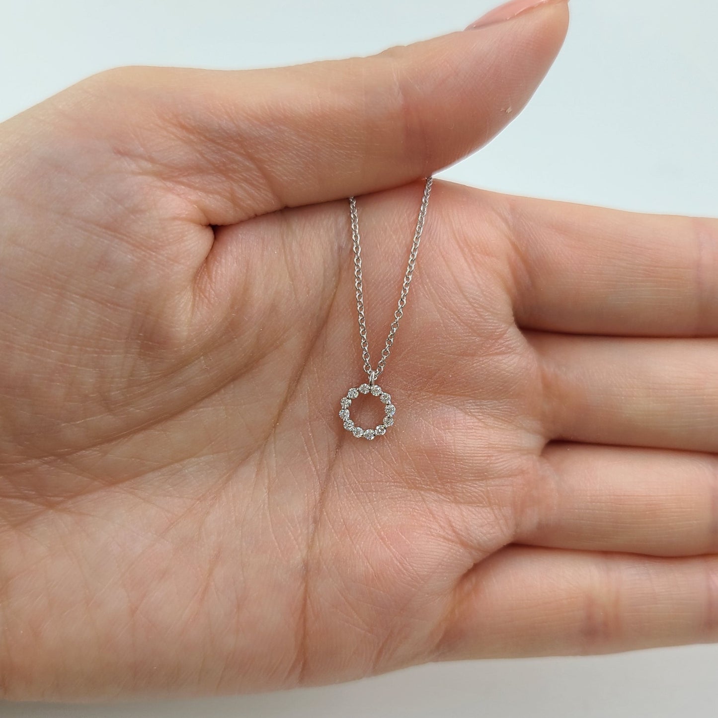 Round Diamond Pendant / 14k Gold Diamond Necklace / Diamond Circle Necklace / Circle Diamond small Charm  / Anniversary Gift for Her