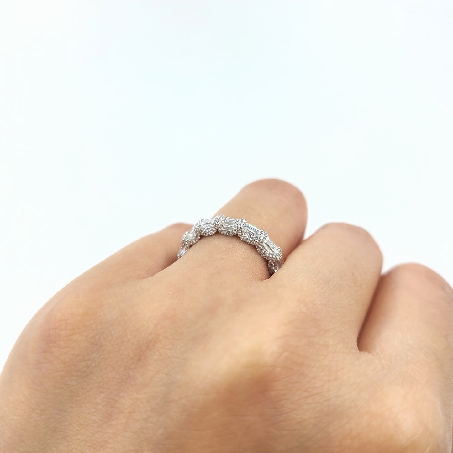 Emerald Cut Diamond Ring/Unique U Shape Diamond Pave/ Eternity Wedding Ring /  Special Anniversary gift Ring / Width3.3mm