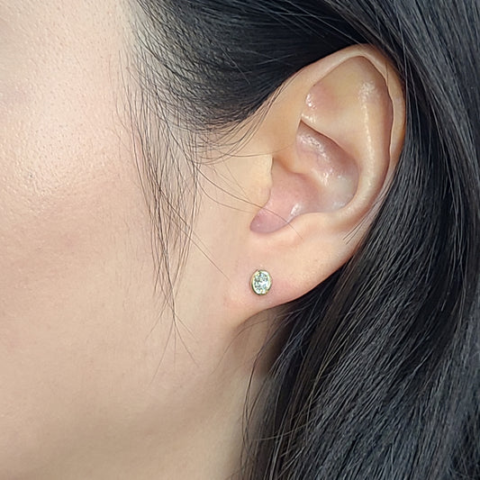 14K Gold Natural Diamond Stud Earrings: Oval Diamond Bezel Stud Earrings - Anniversary gift