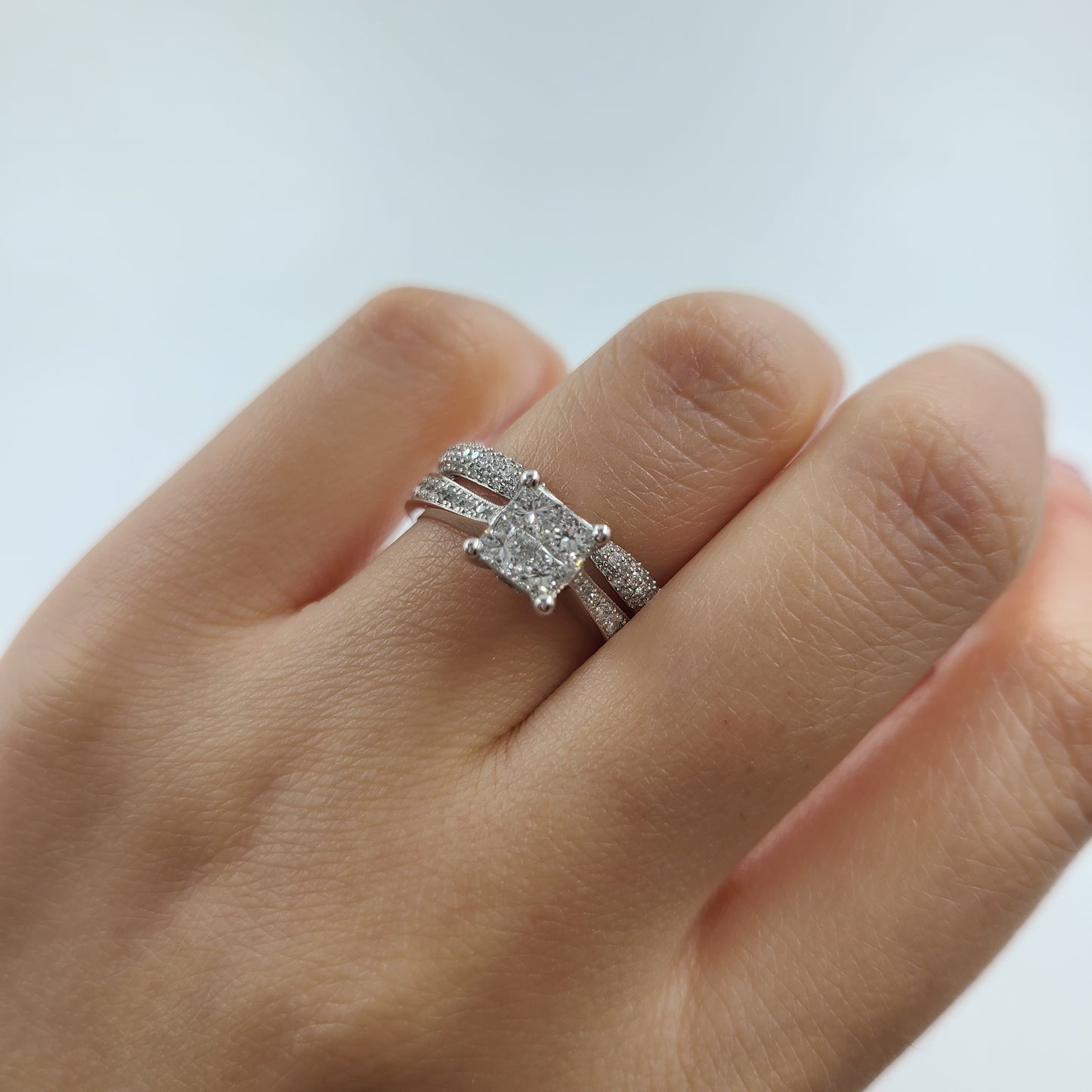 1ct Luxury Princess Cut Diamond Engagement Ring/ four Princess Cut Diamond Invisible Setting Ring/ 1ct Diamond Anniversary Ring