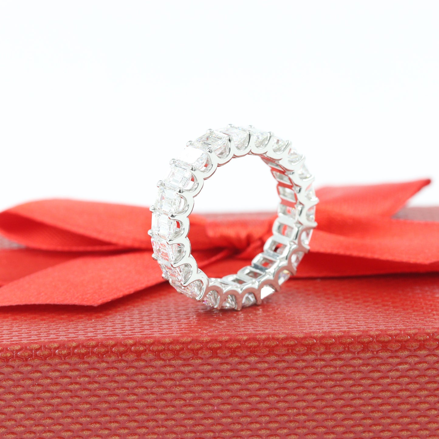 6ct Emerald Cut Diamond Platinum Ring/Stackable Emerald Cut Diamond U Shape Wedding Band/Full Eternity Wedding Ring/Anniversary gift