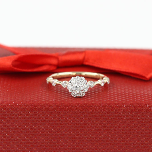 Unique Diamond Engagement Ring/ 7mm Diamond Flower Ring/ Natural Diamond Anniversary Ring/ Anniversary Ring/ Girt for her