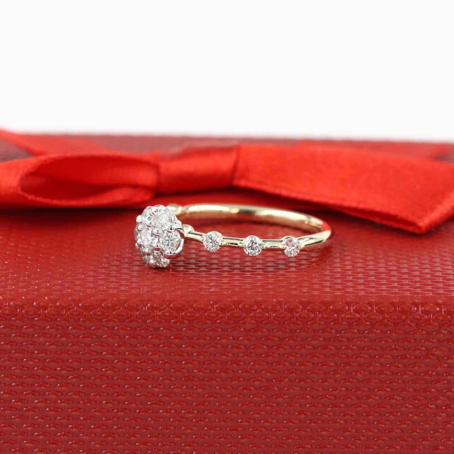 Unique Diamond Engagement Ring/ 7mm Diamond Flower Ring/ Natural Diamond Anniversary Ring/ Anniversary Ring/ Girt for her